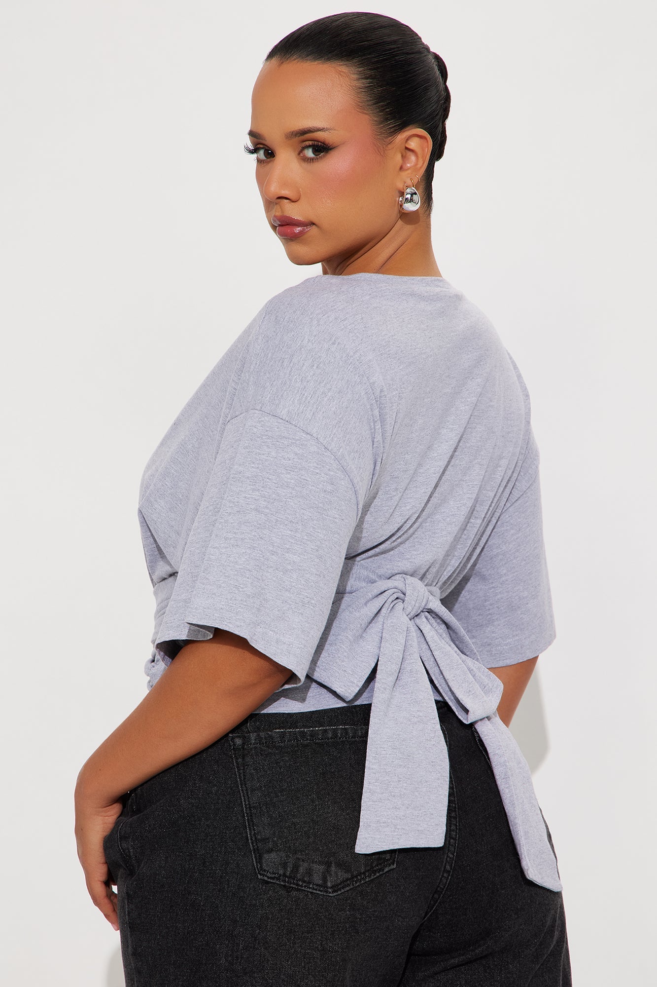 Zero Warning Tie Waist Short Sleeve Tshirt - Heathered Grey