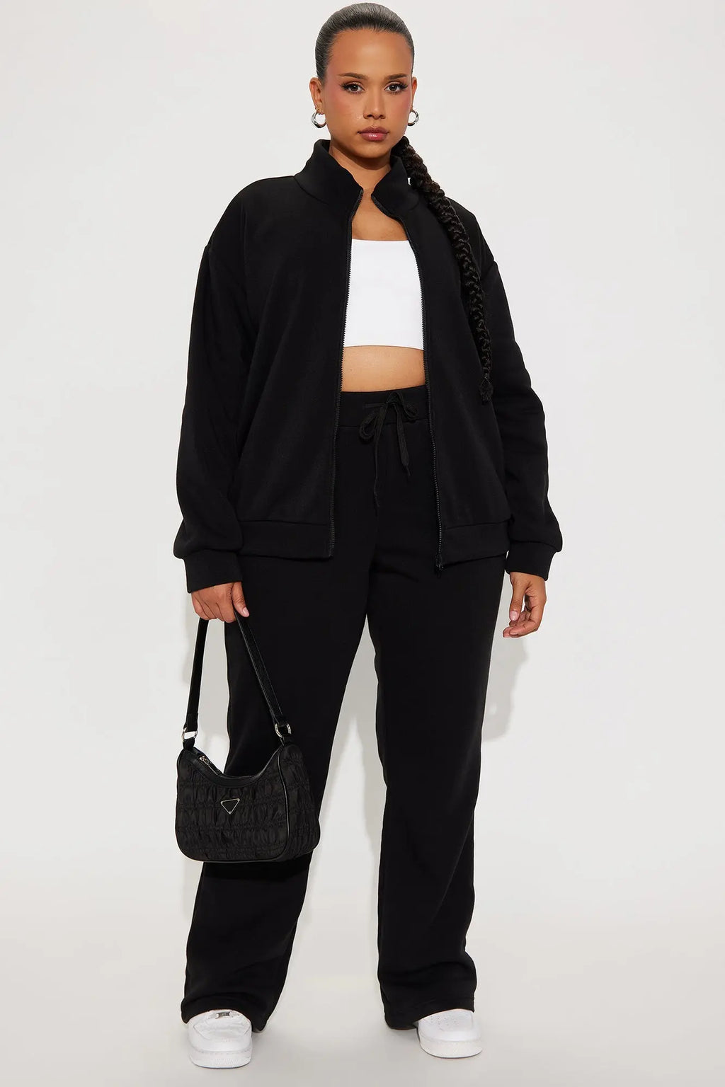 Demi Zip Up Fleece Pant Set - Black 