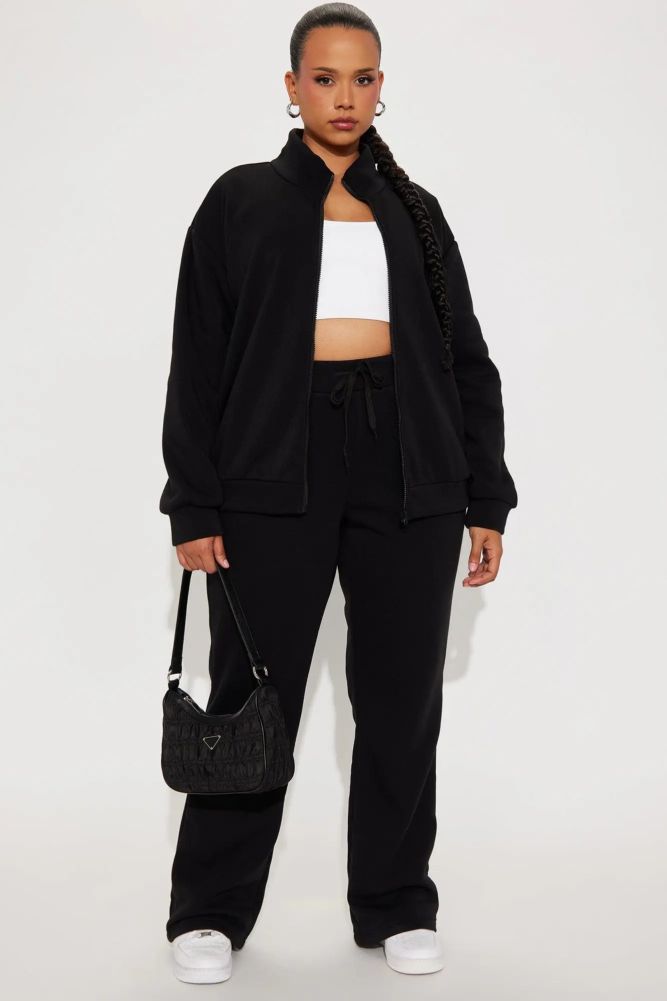 Demi Zip Up Fleece Pant Set - Black 