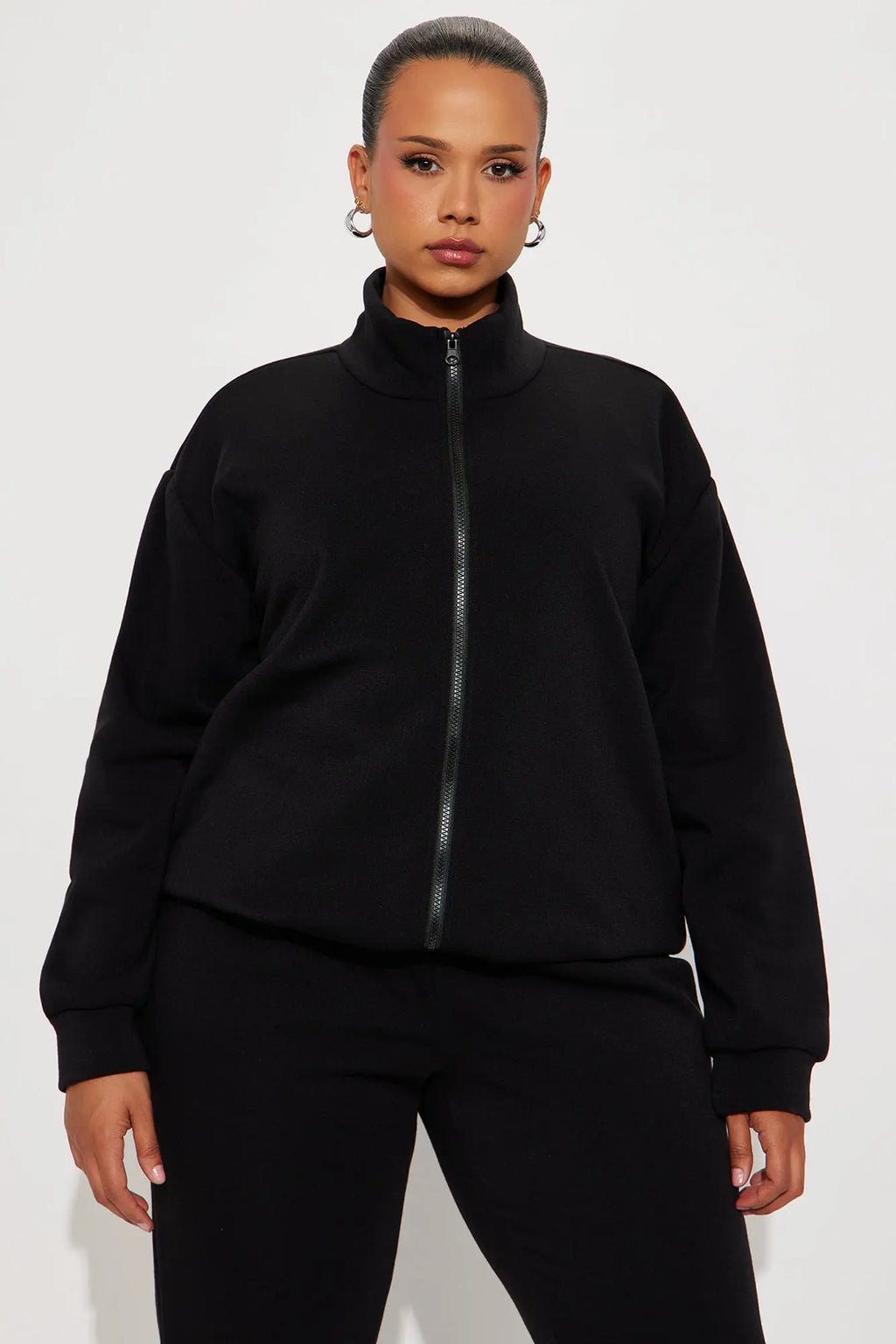 Demi Zip Up Fleece Pant Set - Black 