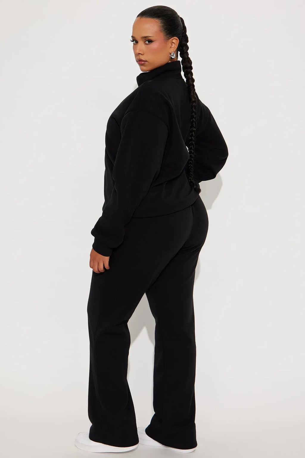 Demi Zip Up Fleece Pant Set - Black 