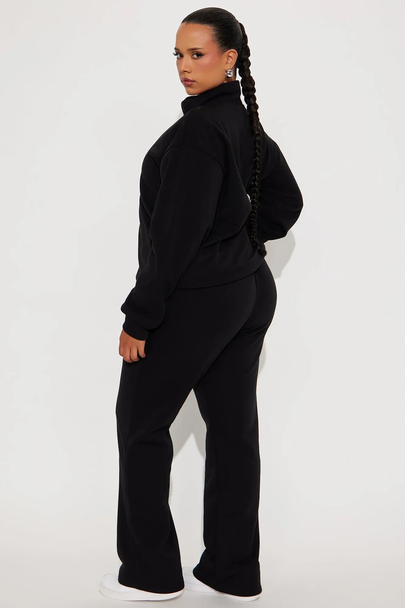 Demi Zip Up Fleece Pant Set - Black 