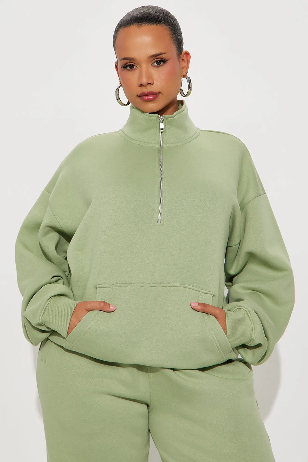 Stole My Ex Boyfriend's Oversized Quarter Zip Sweatshirt - Sage 