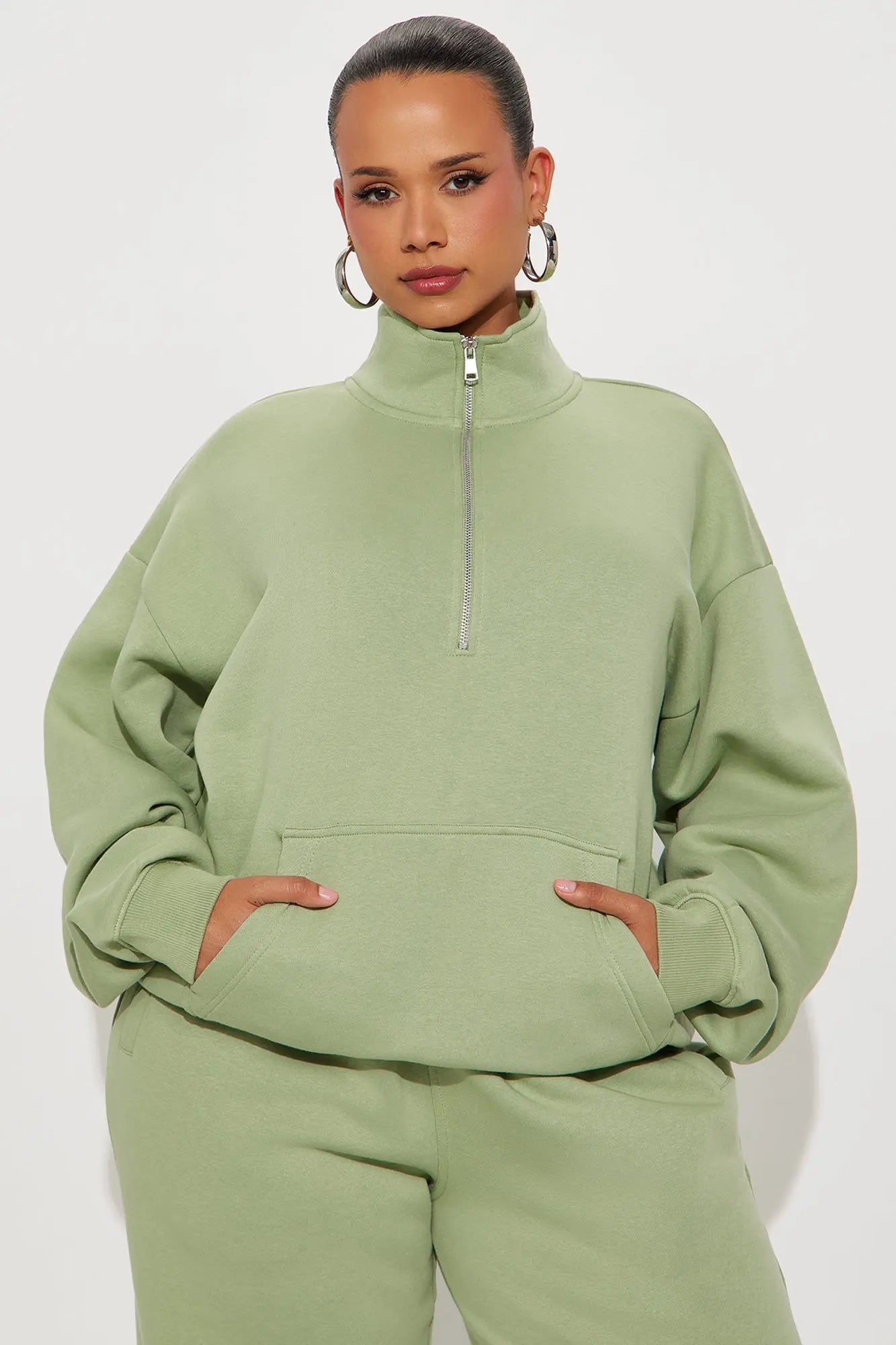 Stole My Ex Boyfriend's Oversized Quarter Zip Sweatshirt - Sage 