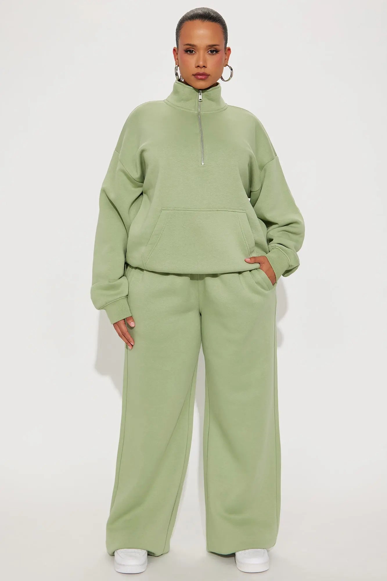 Stole My Ex Boyfriend's Oversized Quarter Zip Sweatshirt - Sage 