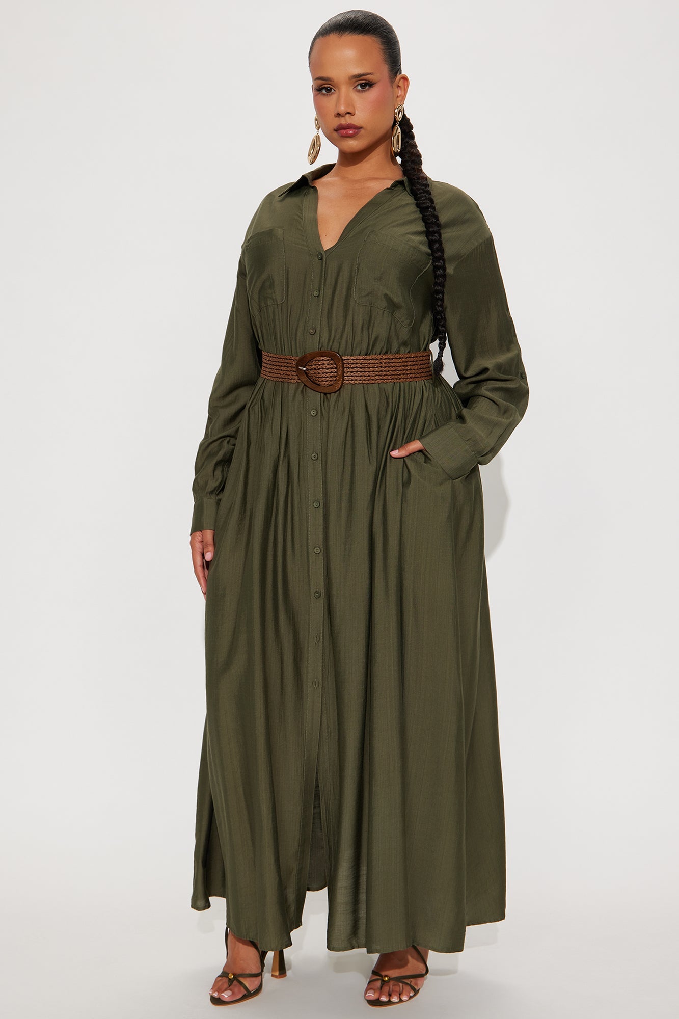 Alaya Linen Maxi Shirt Dress - Olive