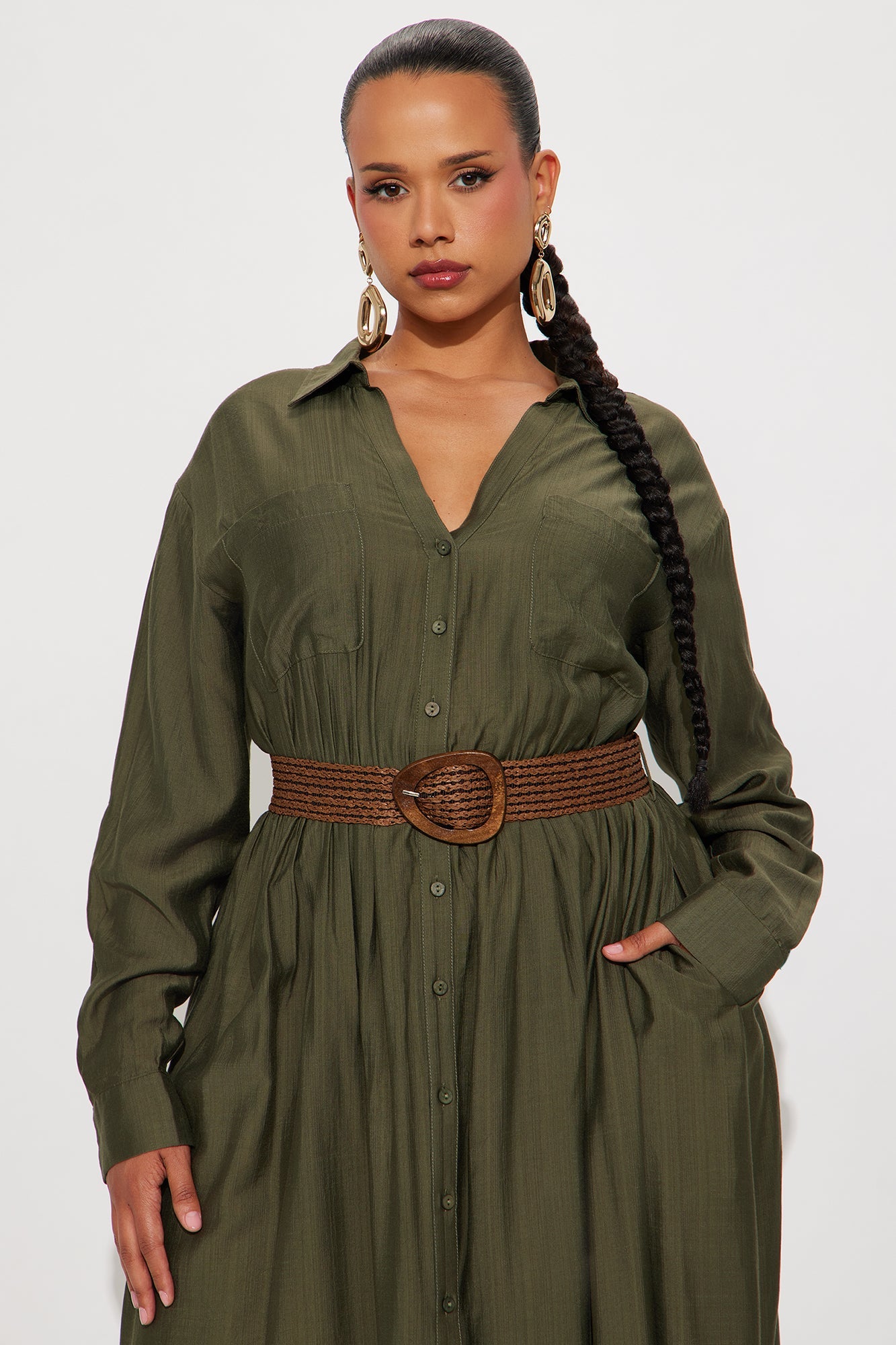 Alaya Linen Maxi Shirt Dress - Olive