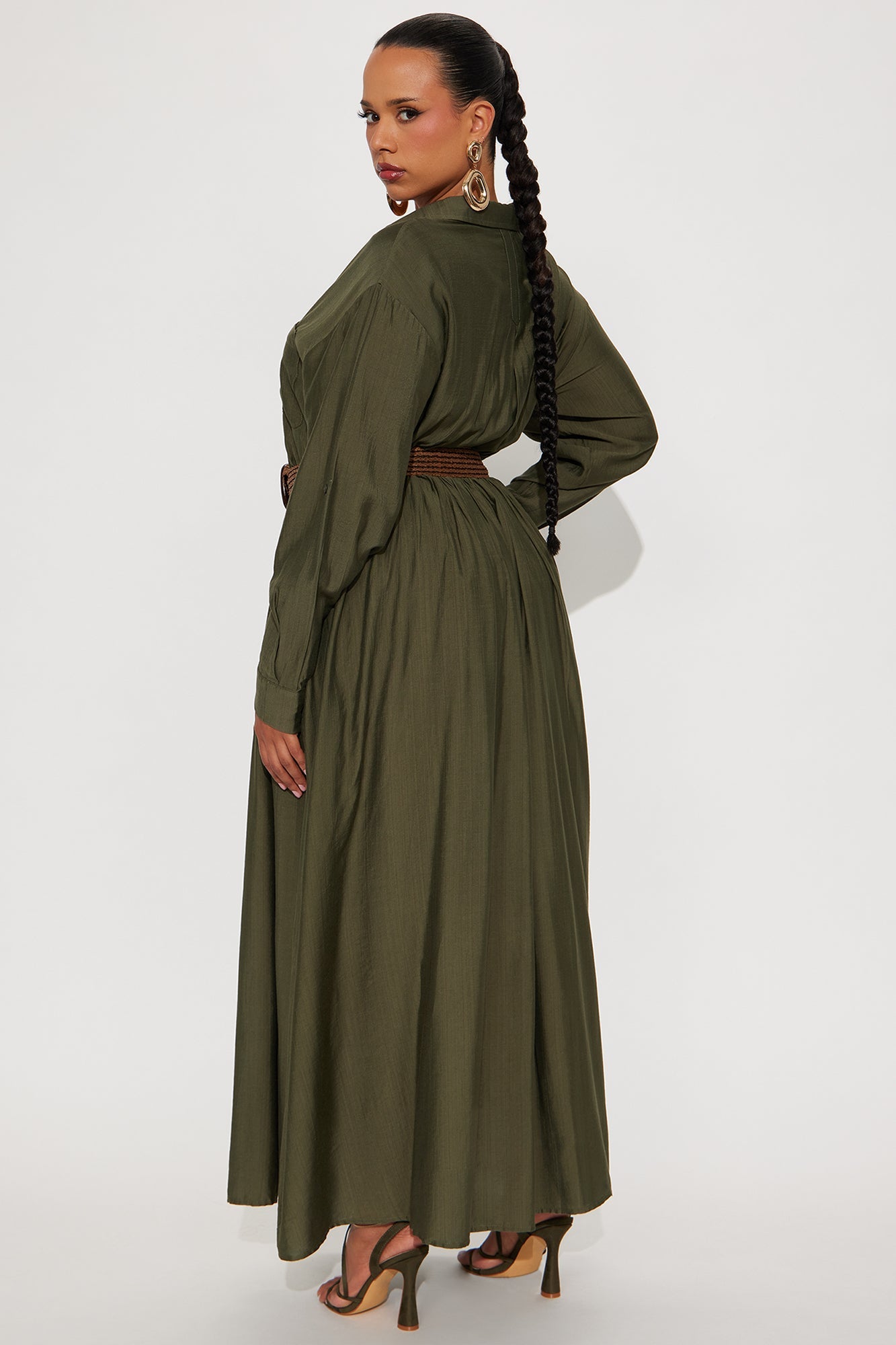Alaya Linen Maxi Shirt Dress - Olive