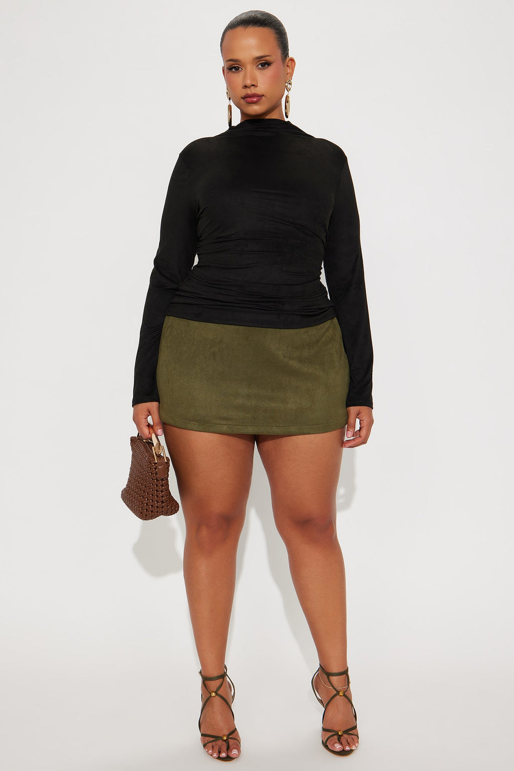 Magic Faux Suede Mock Neck Top - Black
