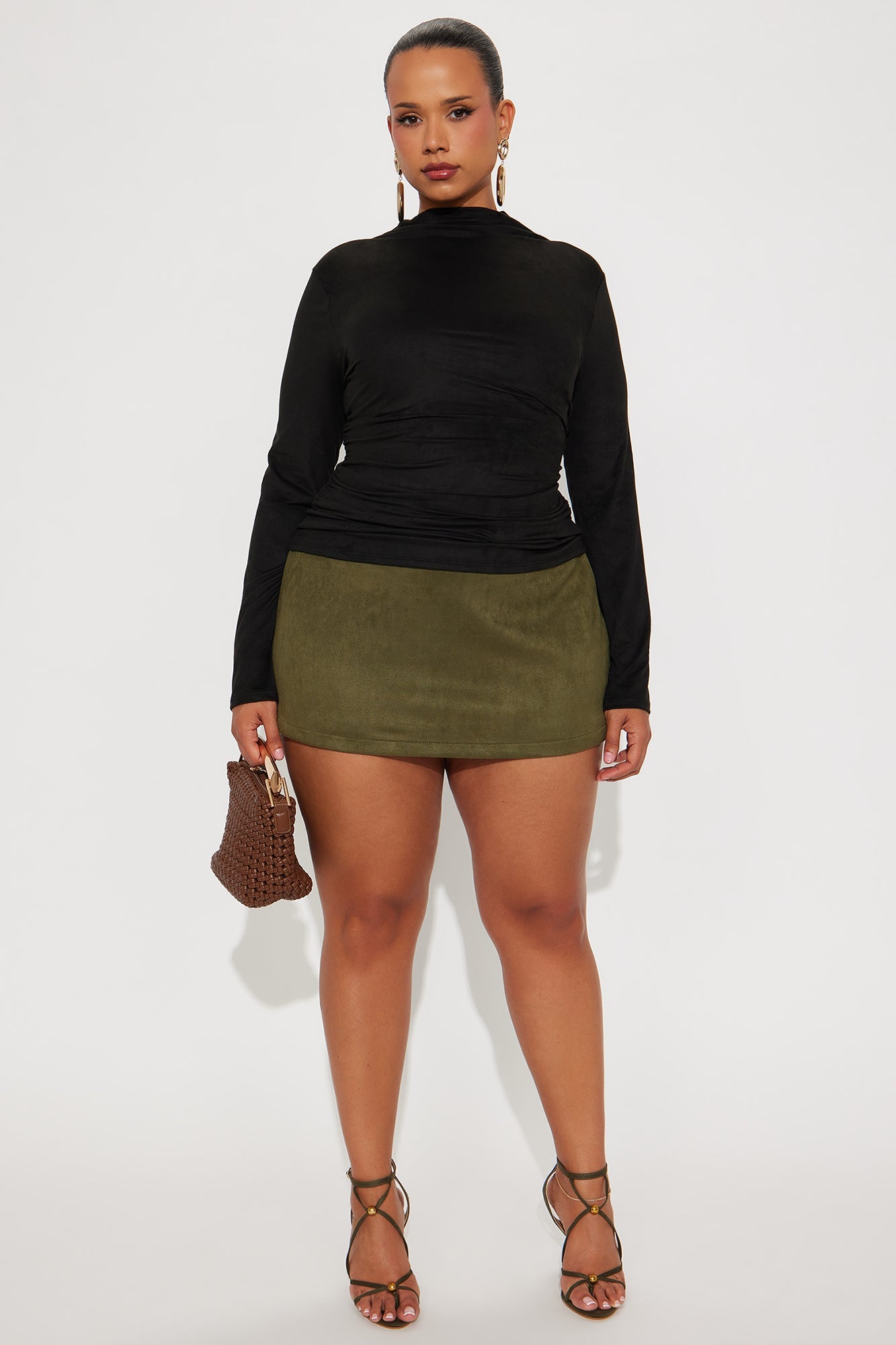 Magic Faux Suede Mock Neck Top - Black