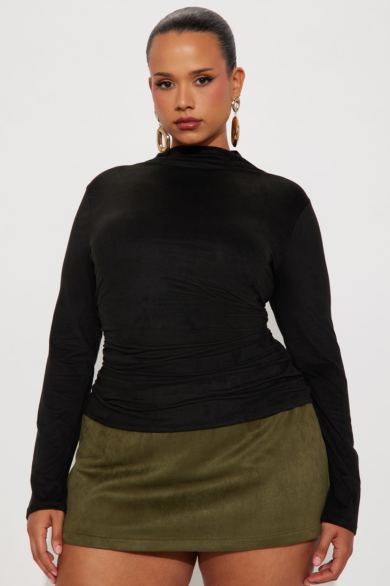 Magic Faux Suede Mock Neck Top - Black