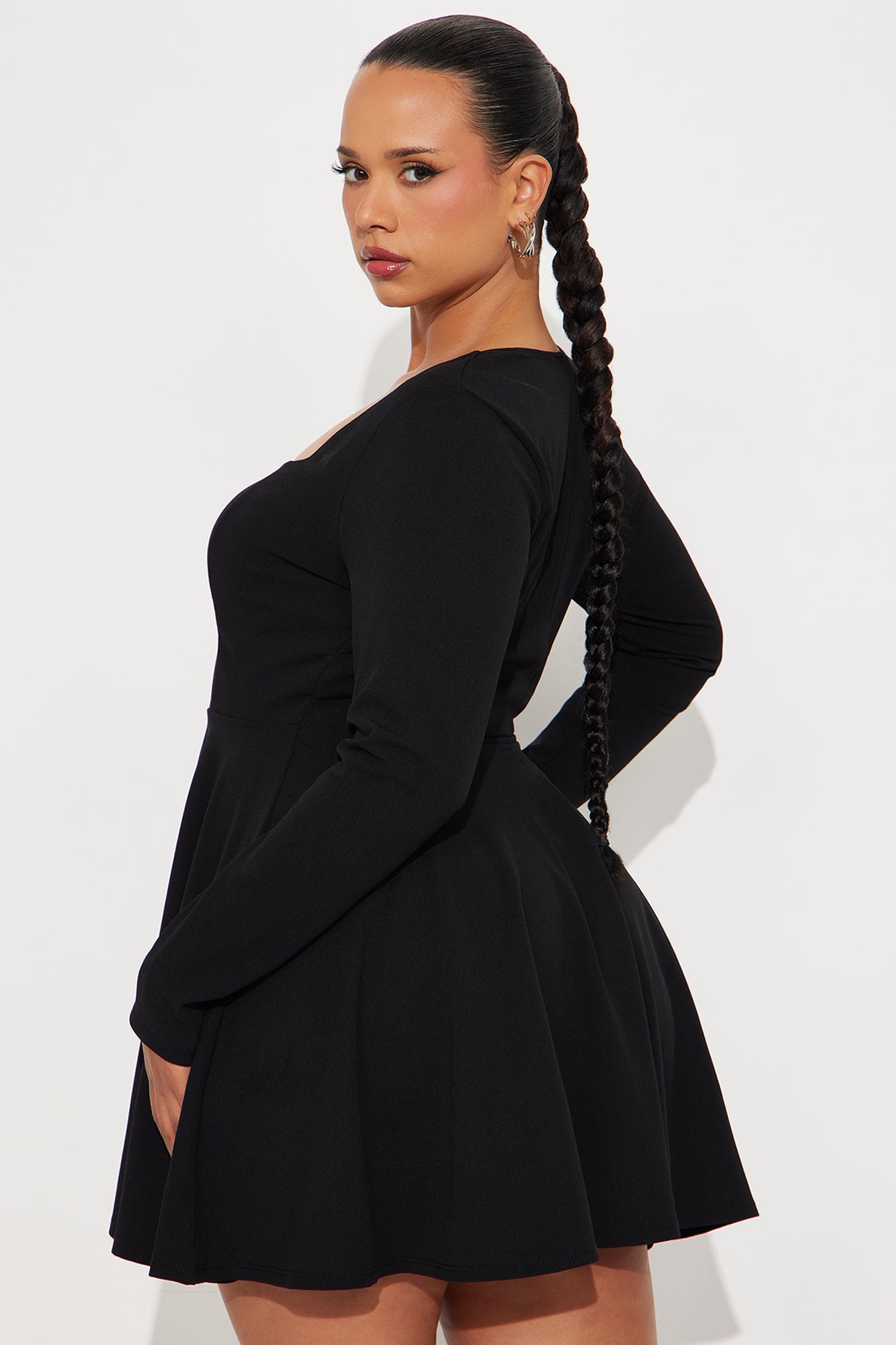 Alena Long Sleeve Mini Dress - Black