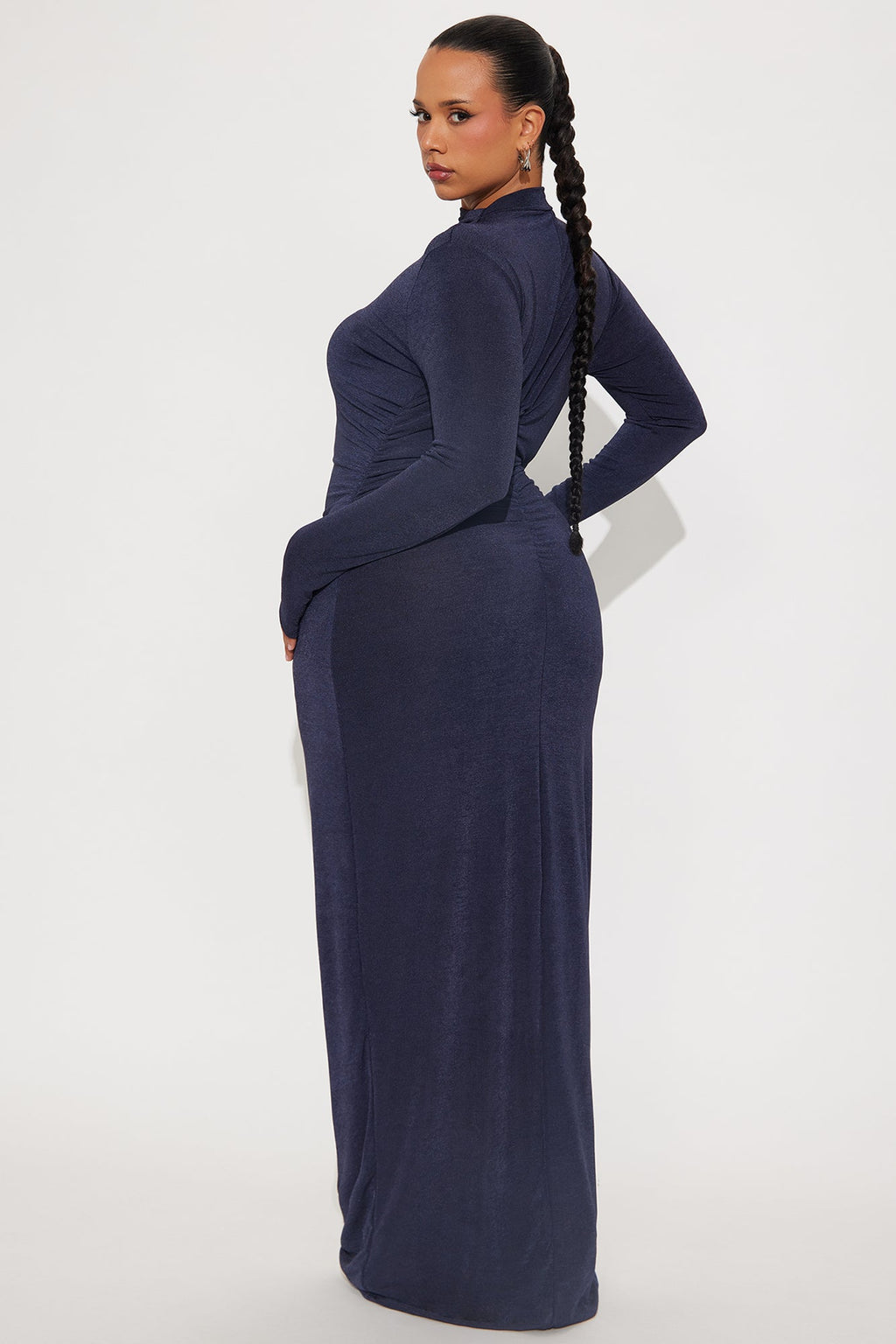 Ella Mock Neck Long Sleeve Maxi Dress - Navy
