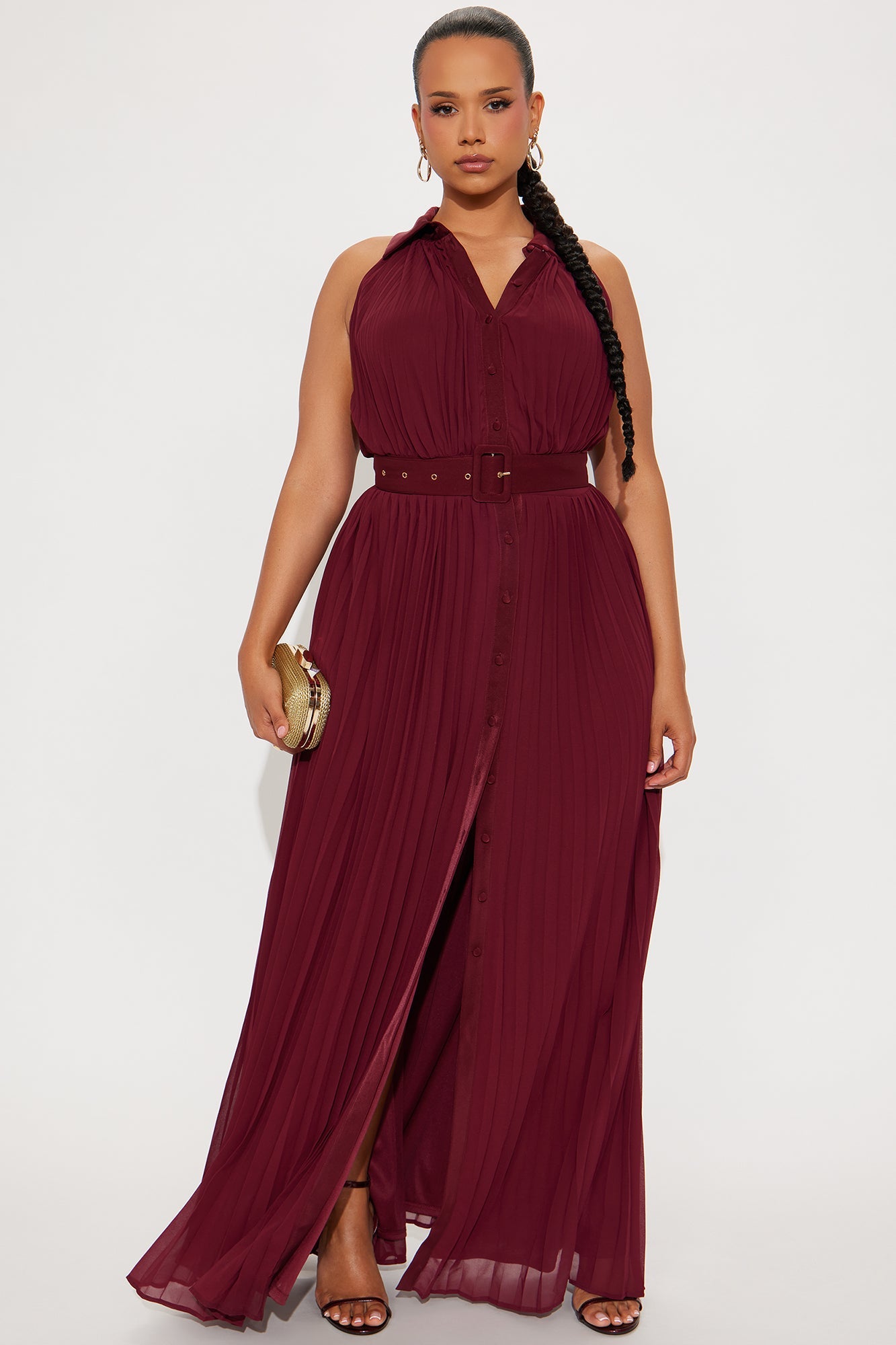 Alli Belted Maxi Dress - Burgundy