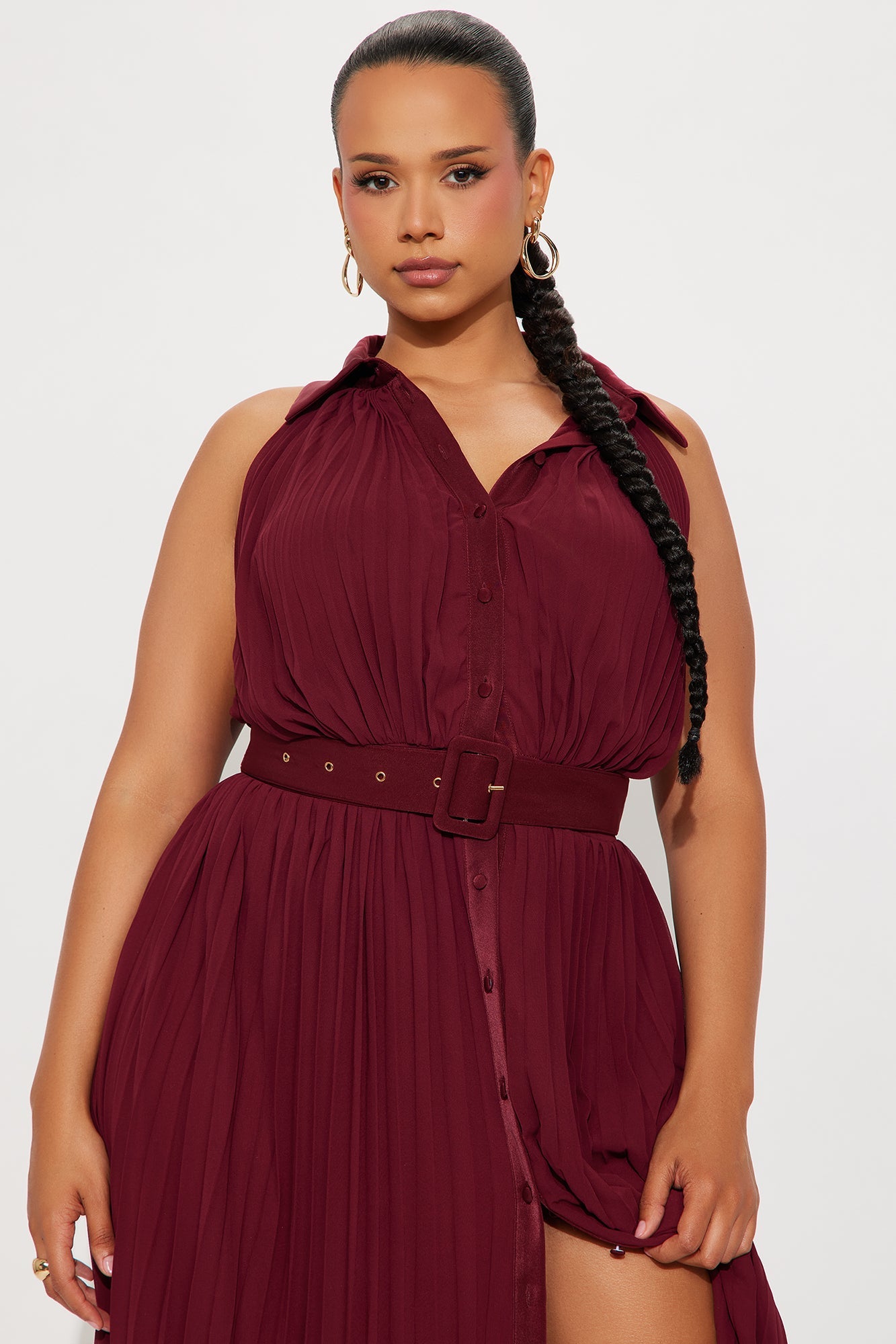Alli Belted Maxi Dress - Burgundy