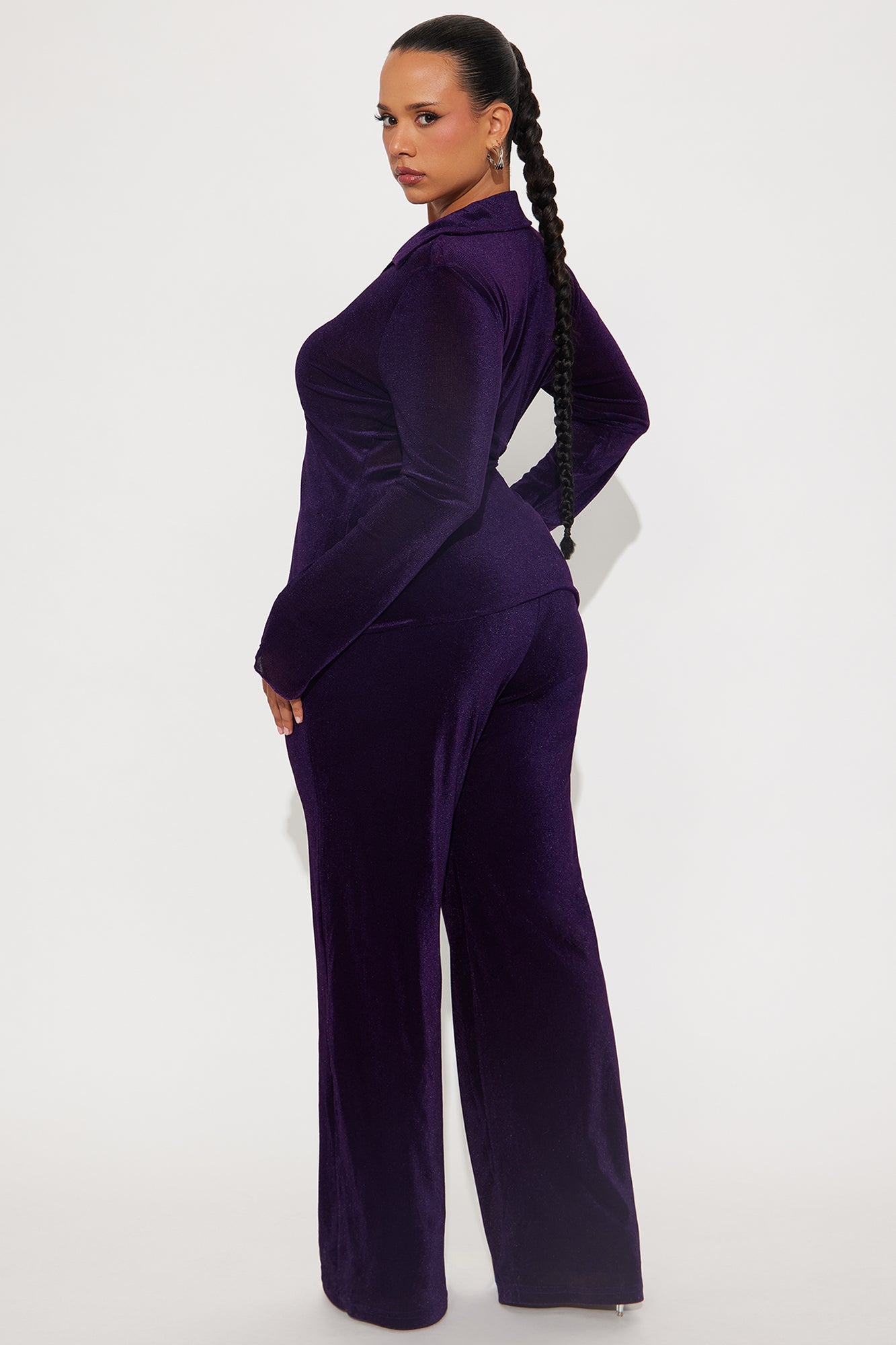 Gabriella Velvet Mesh Pant Set - Plum