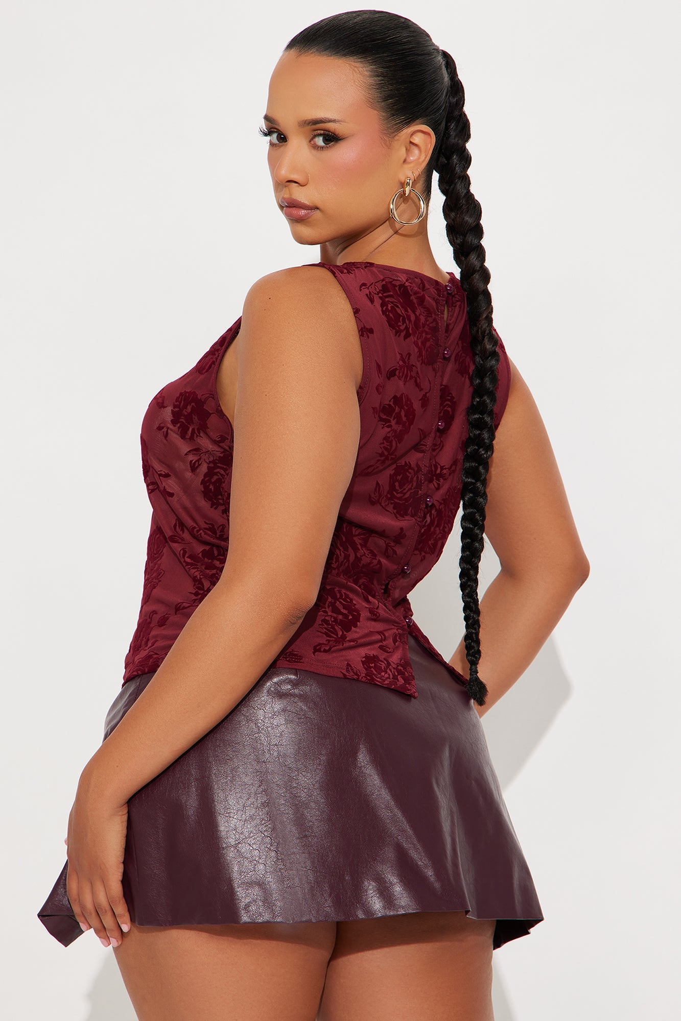 Lizette Boat Neck Mesh Top - Burgundy