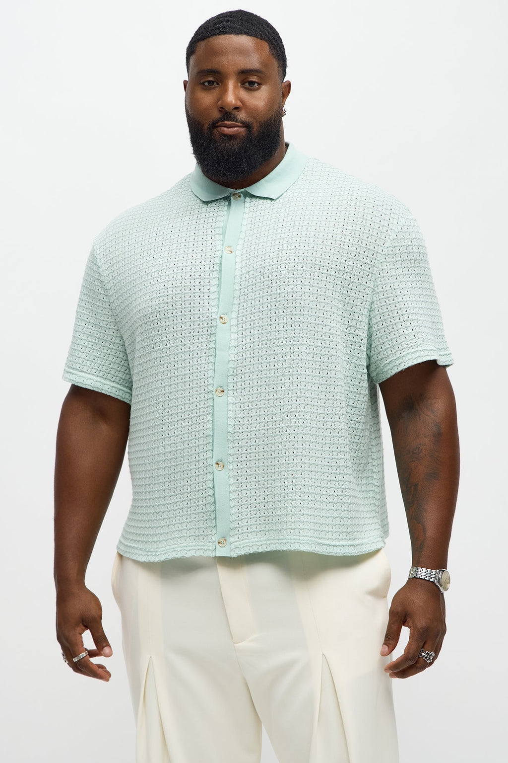 Regular Fit Color Block Button up Sweater Shirt - Teal