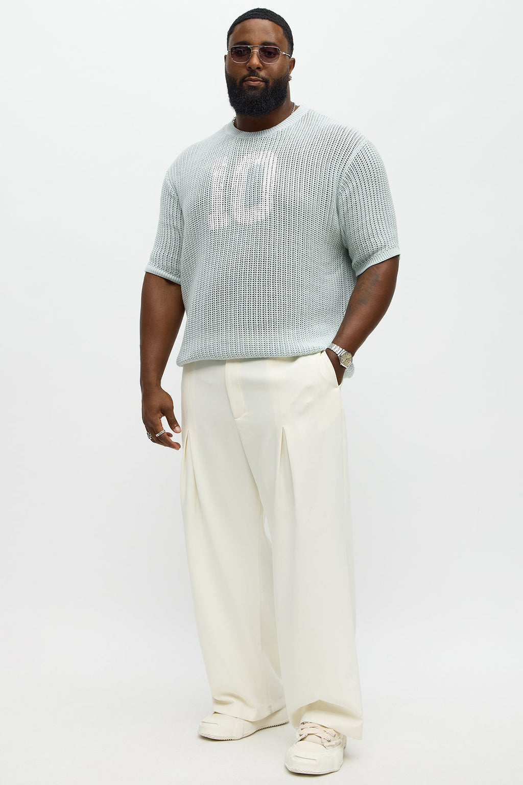 Printed Textured Knit Short Sleeve Tee - Light Blue