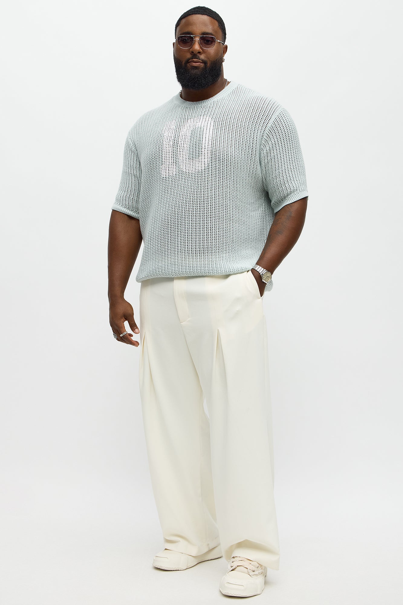 Printed Textured Knit Short Sleeve Tee - Light Blue