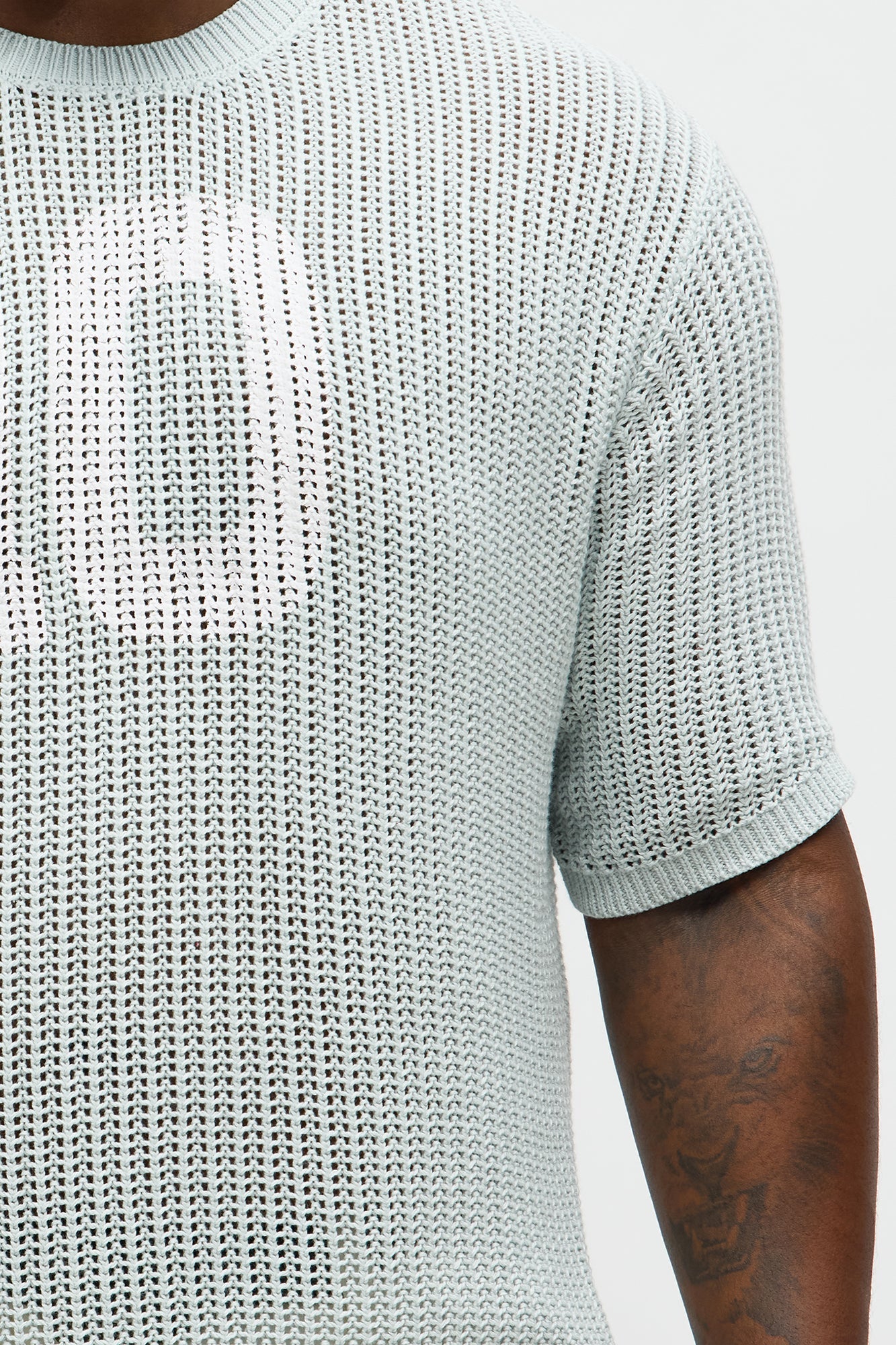 Printed Textured Knit Short Sleeve Tee - Light Blue
