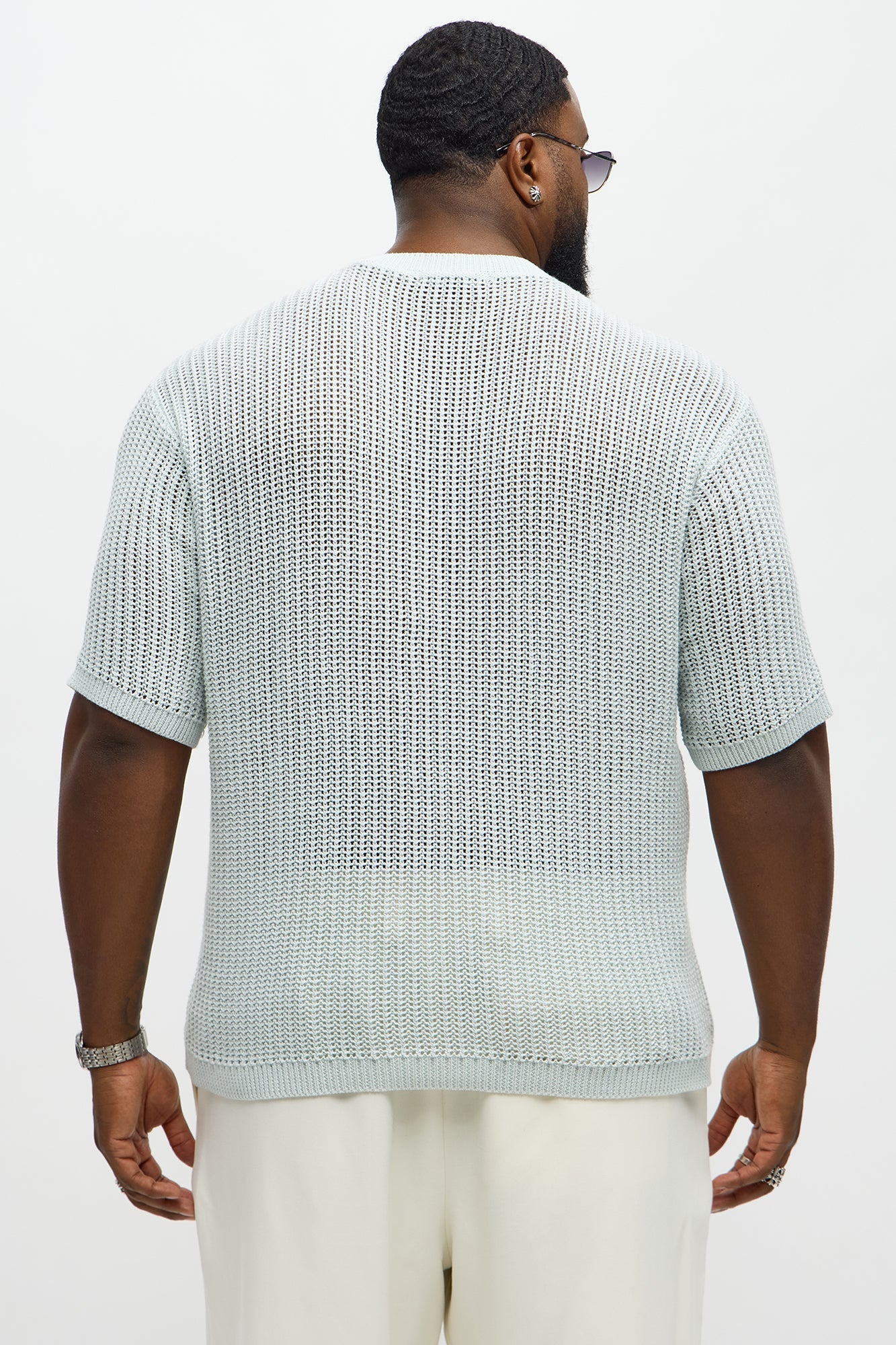 Printed Textured Knit Short Sleeve Tee - Light Blue