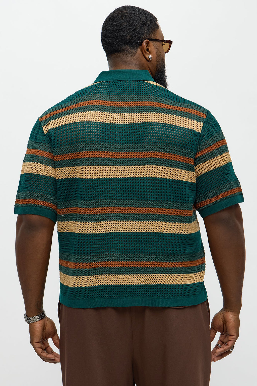 Regular Fit Striped Crochet Button Up Shirt - Teal