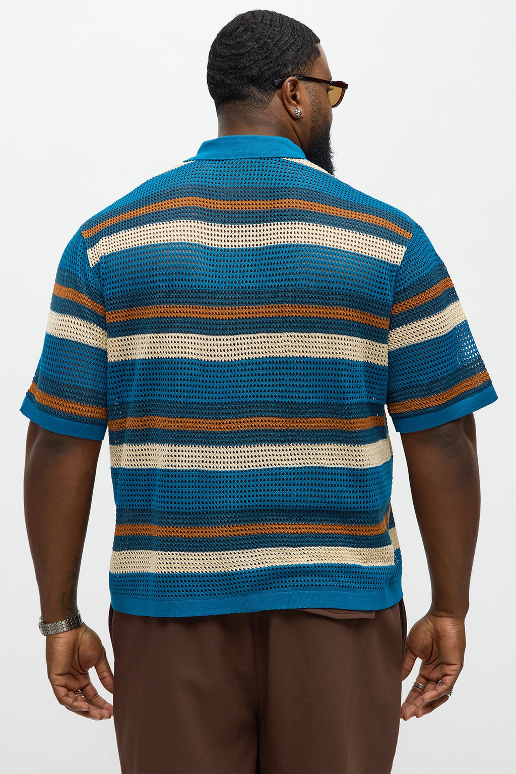 Regular Fit Striped Crochet Button Up Shirt - Blue