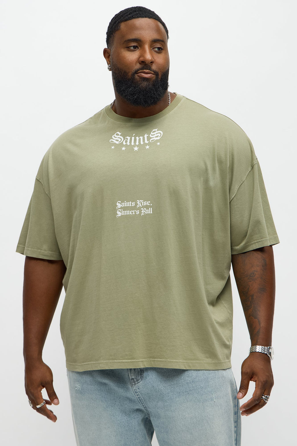 Saints Rise Saints Fall Oversized Short Sleeve Tee - Olive