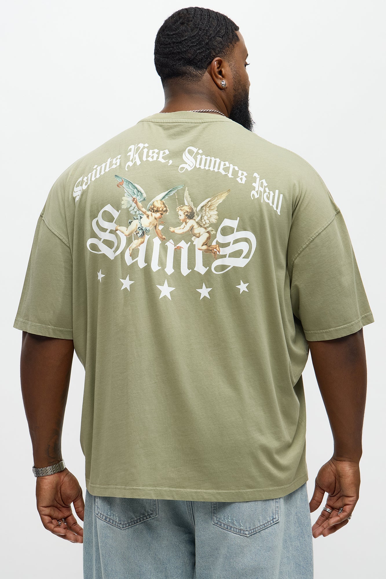 Saints Rise Saints Fall Oversized Short Sleeve Tee - Olive