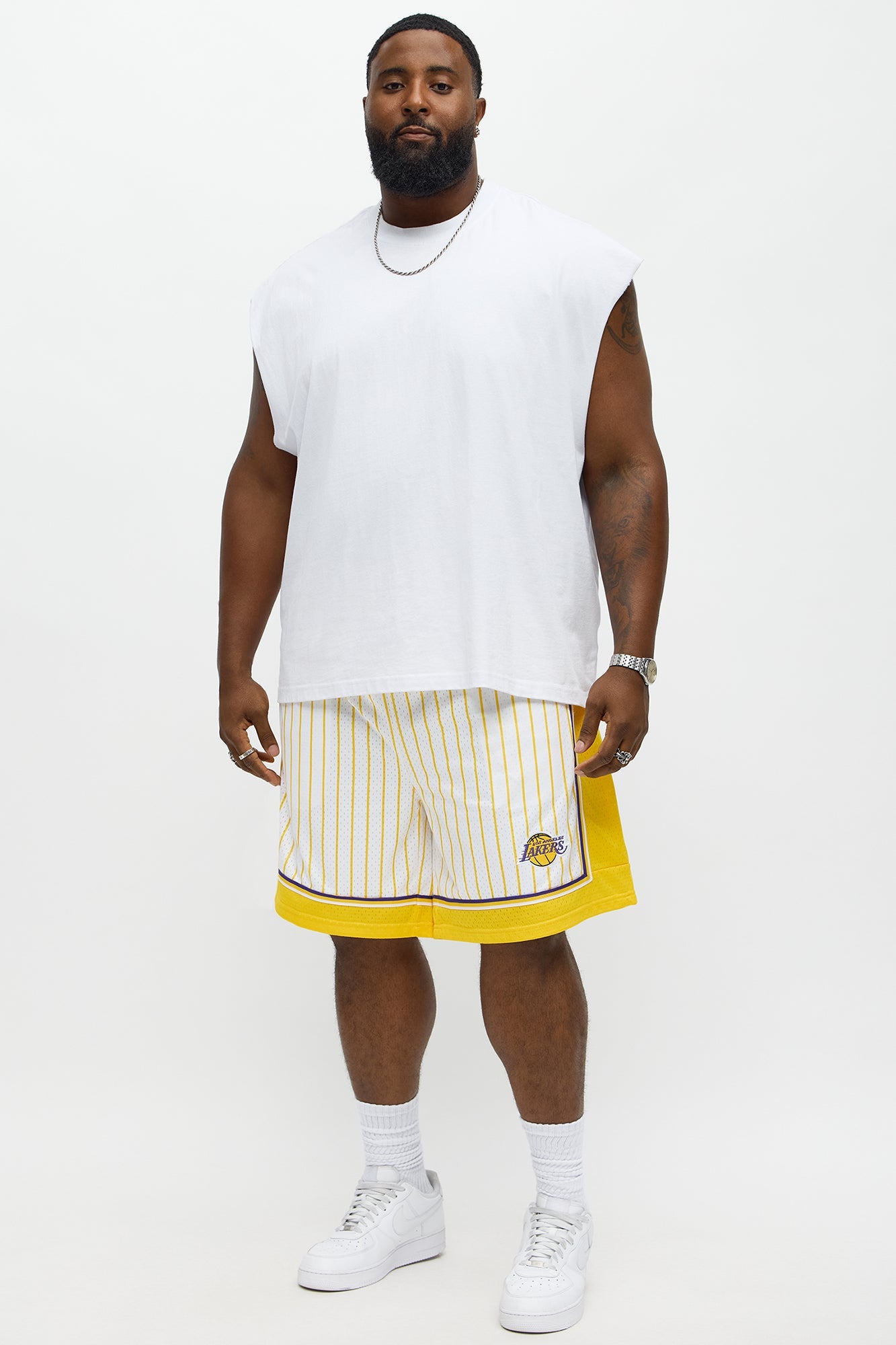 Lakers Relaxed Fit Striped Shorts - Cream