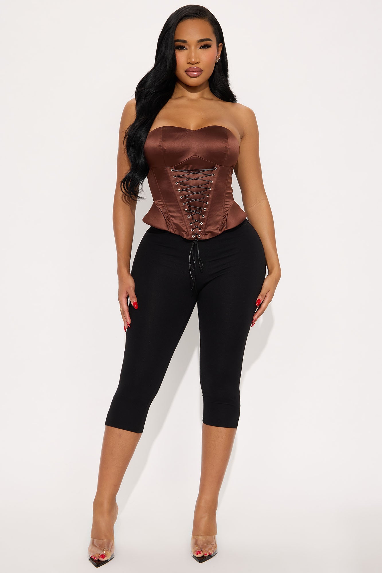 Kiss And Tell Lace Up Corset - Chocolate