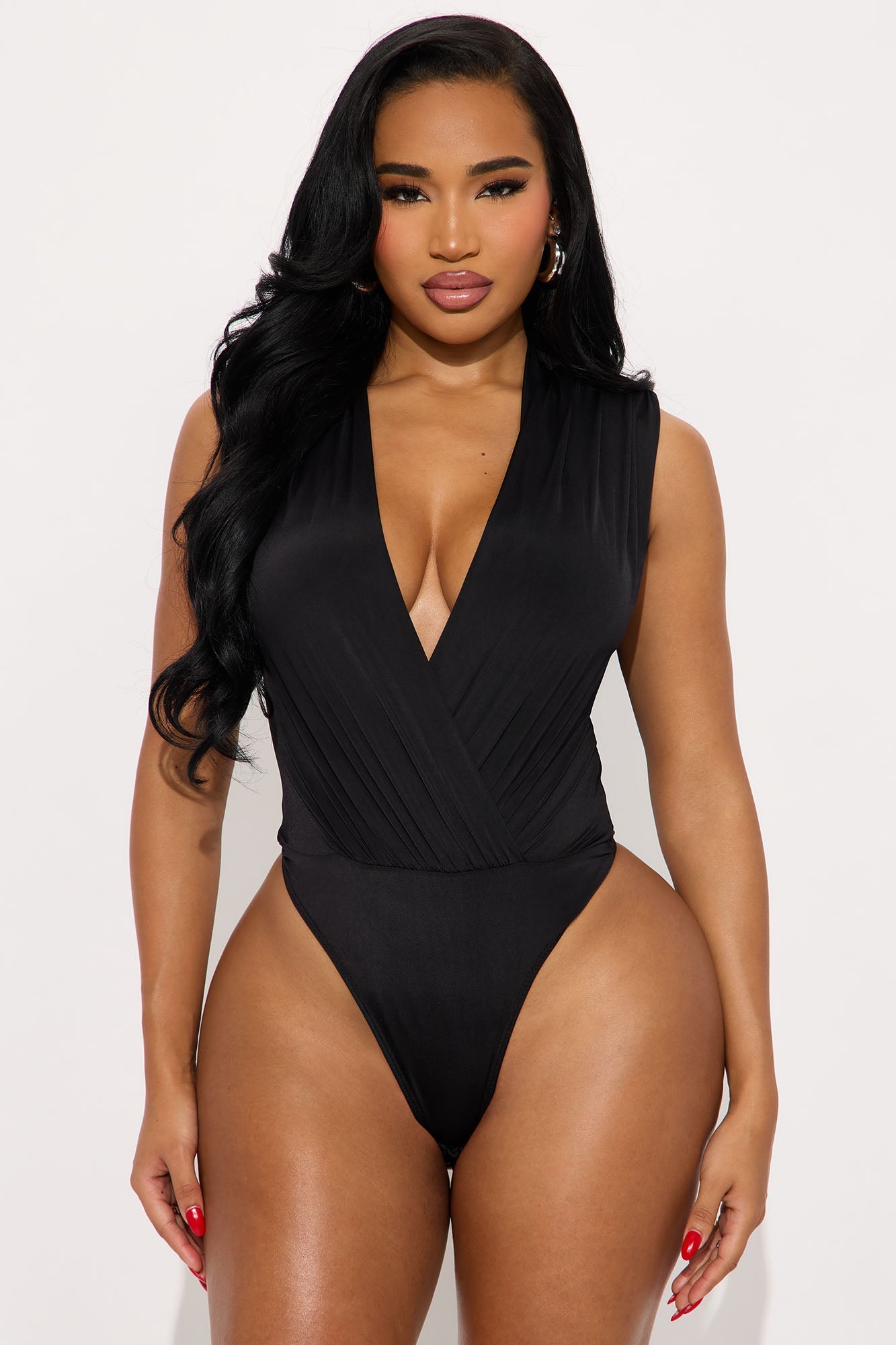 Gardenia Surplice Shoulder Pad Bodysuit - Black