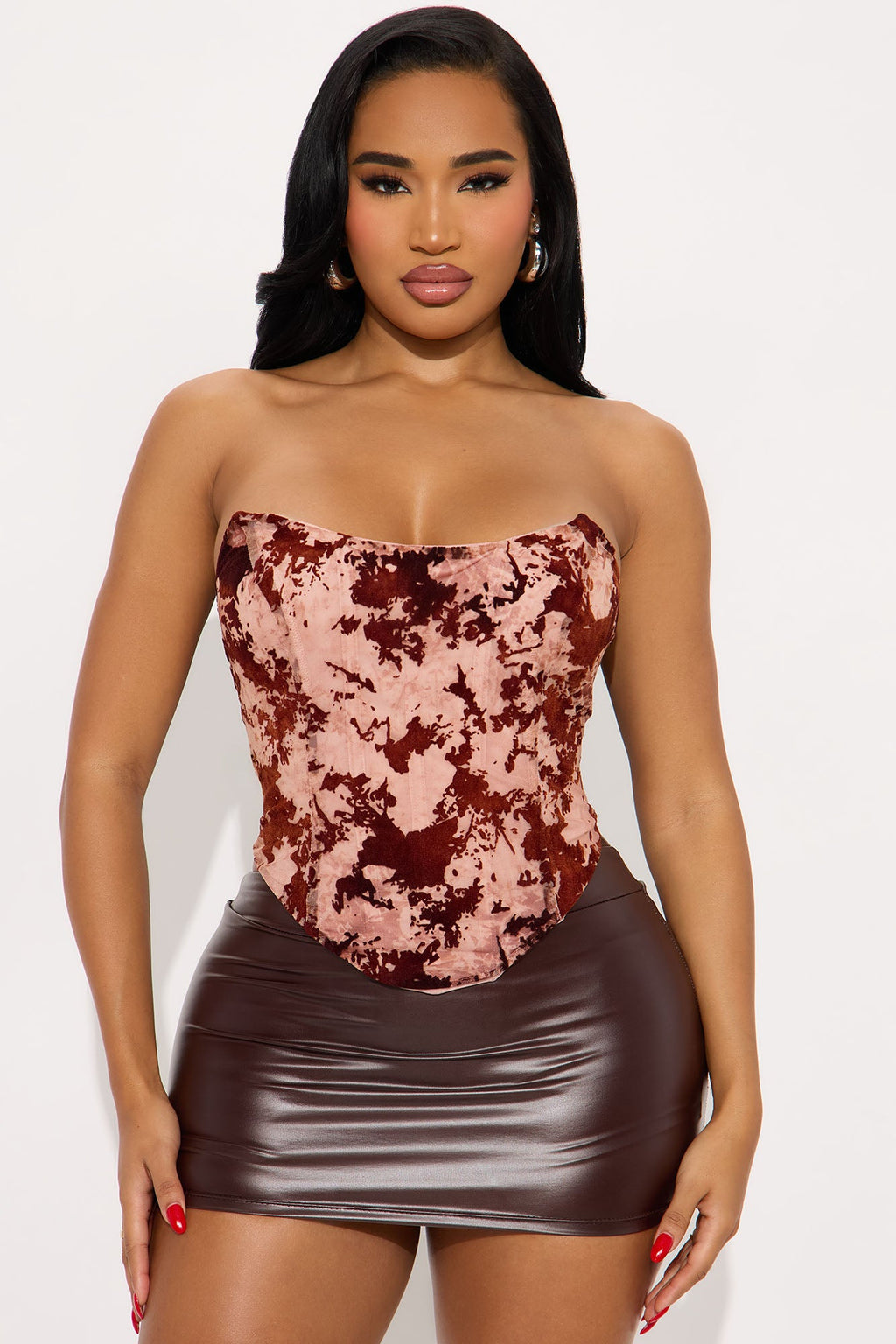 Parker Flocked Strapless Mesh Corset - Brown/combo
