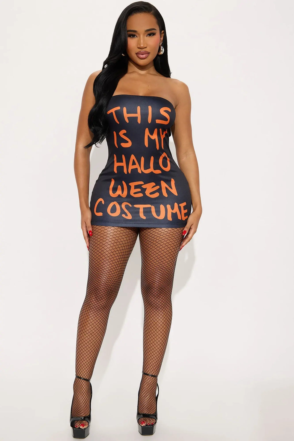 This Is My Bodycon Mini Dress Halloween Costume - Black/Orange 
