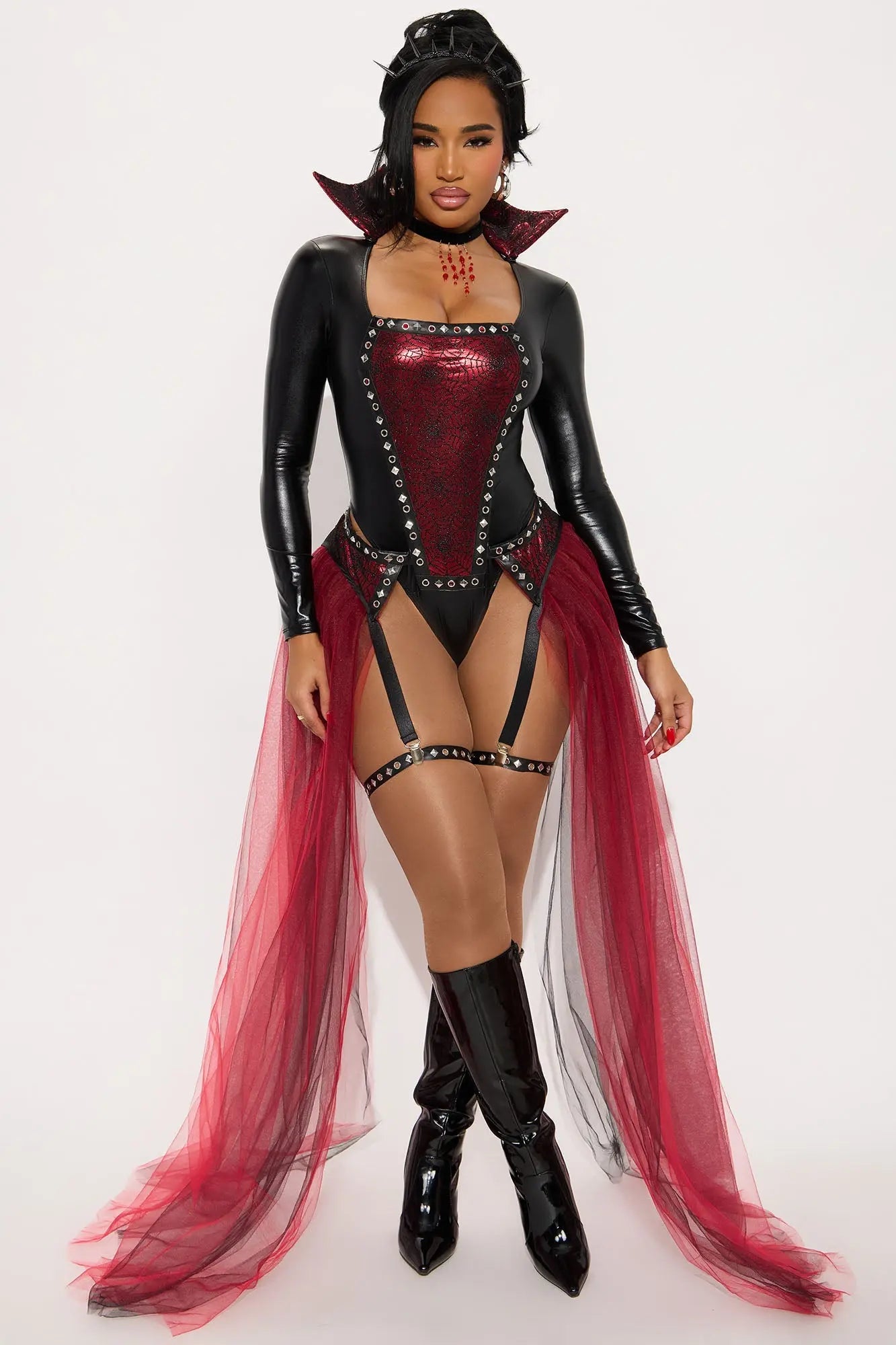 Coffin Queen 5 Piece Costume Set - Red/combo 