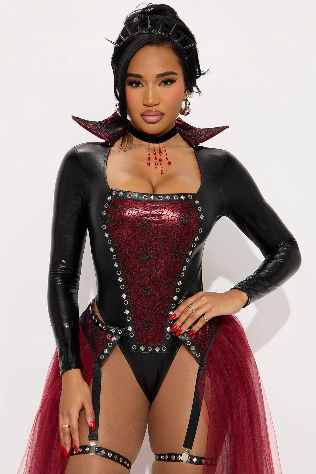 Coffin Queen 5 Piece Costume Set - Red/combo 