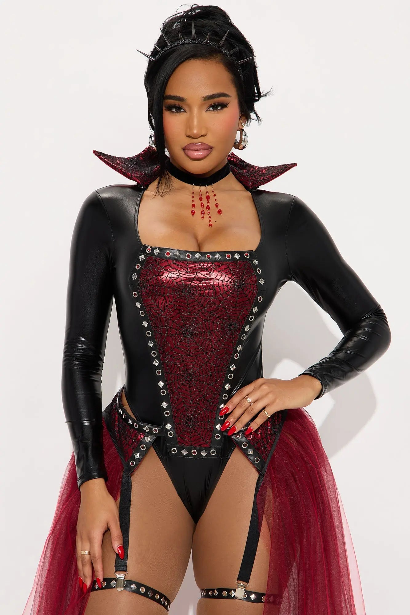 Coffin Queen 5 Piece Costume Set - Red/combo 