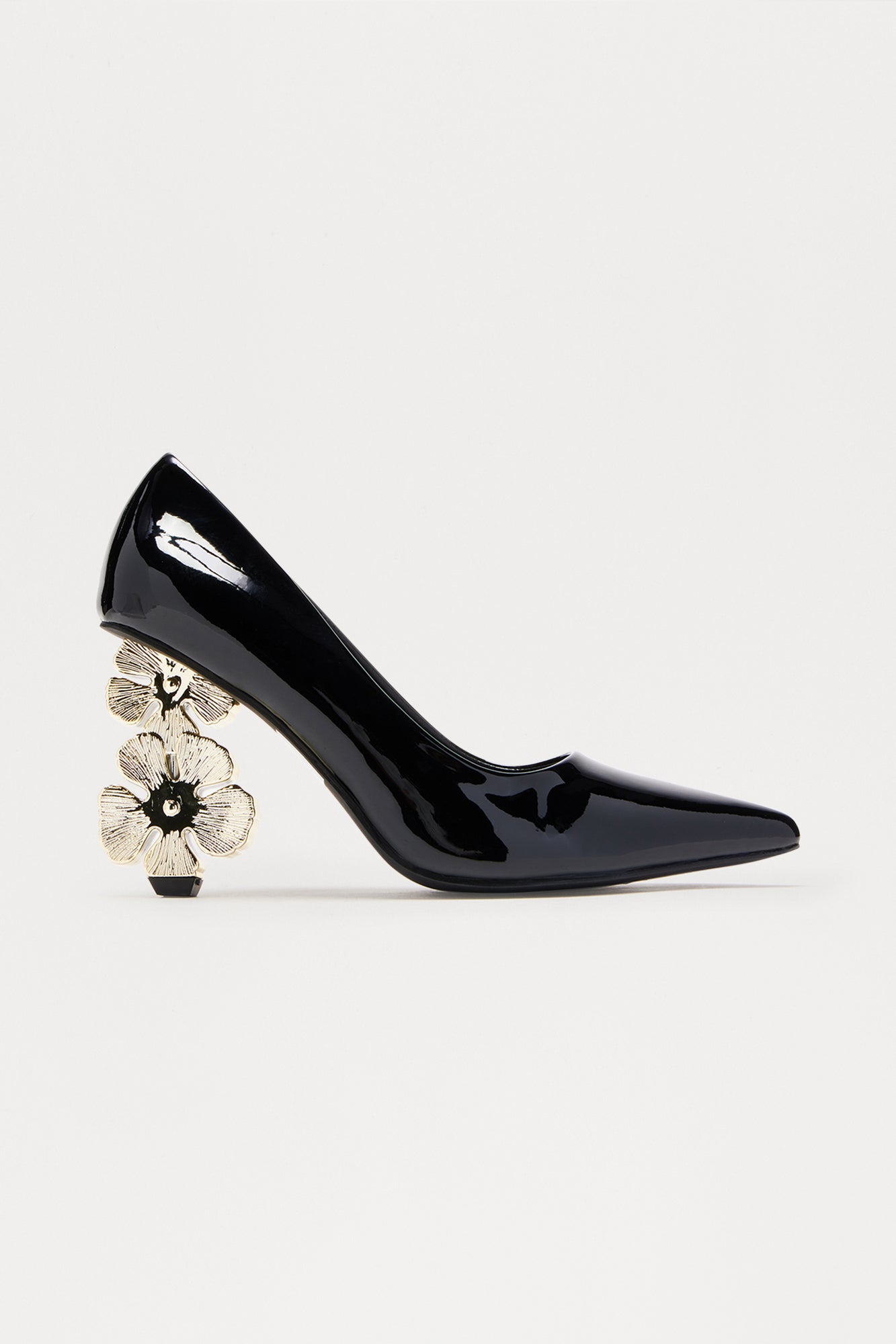 Vala Flower Faux Patent Pumps - Black