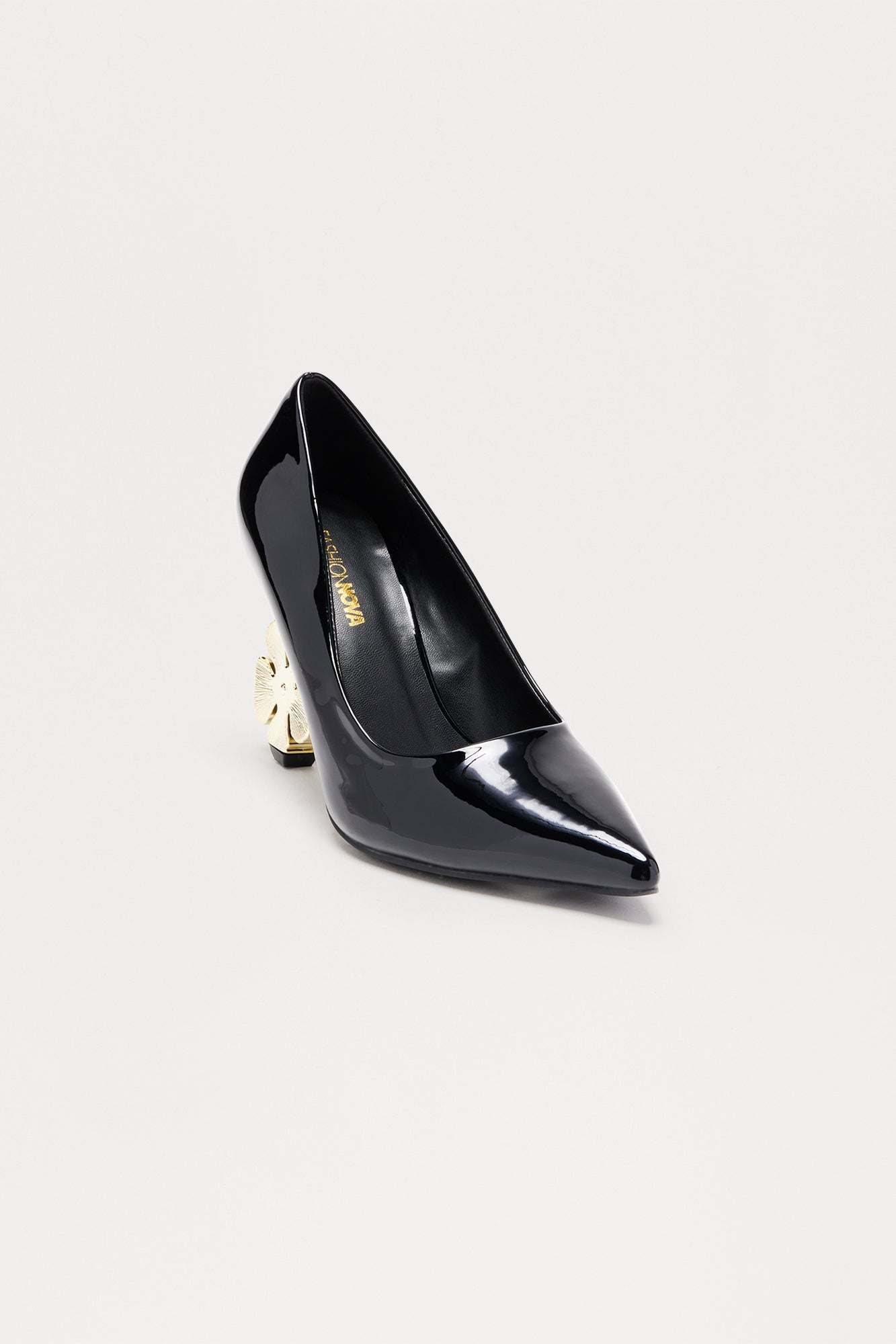 Vala Flower Faux Patent Pumps - Black
