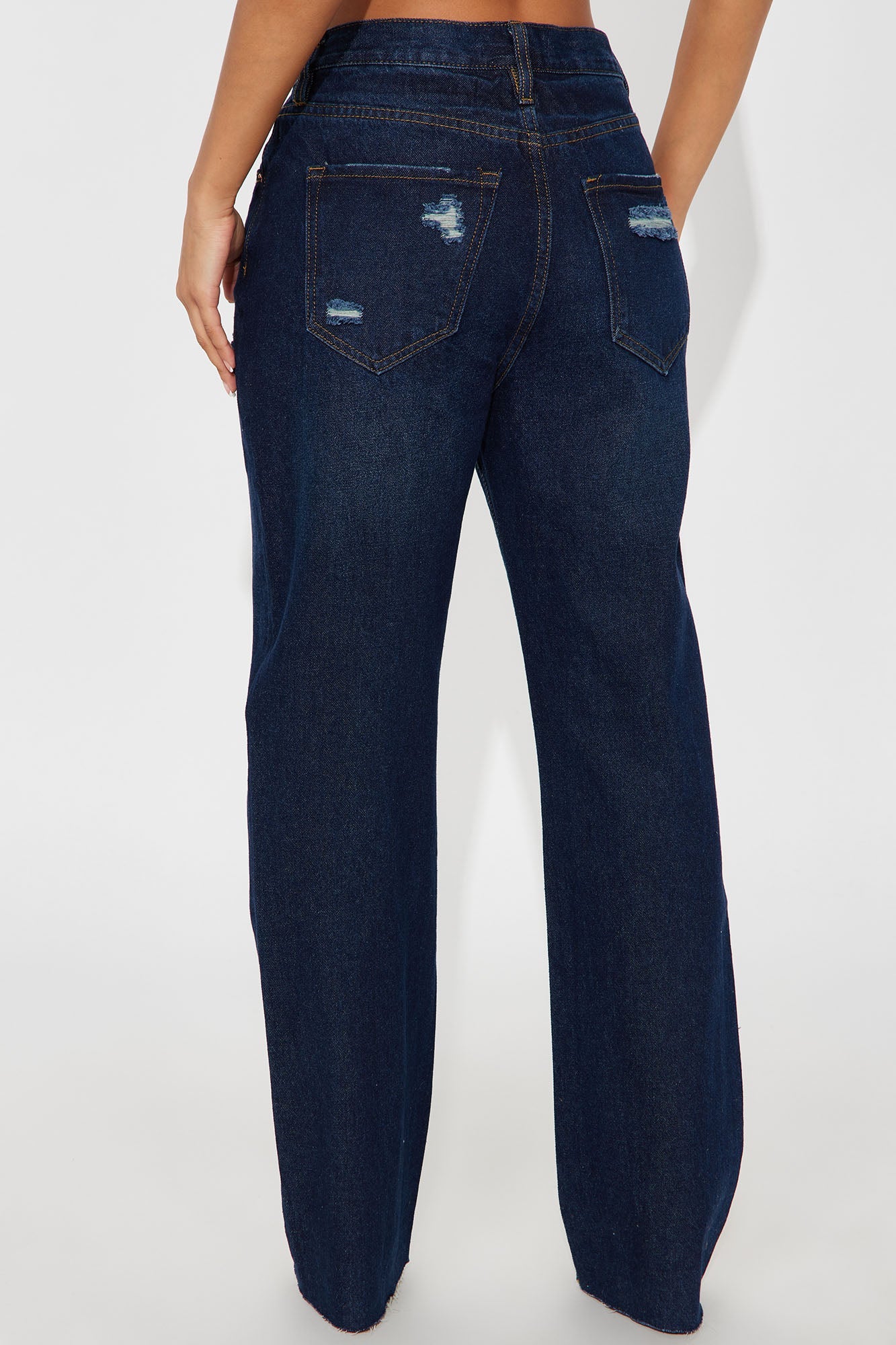 Topanga 90's Ripped Straight Leg Jeans - Dark Denim
