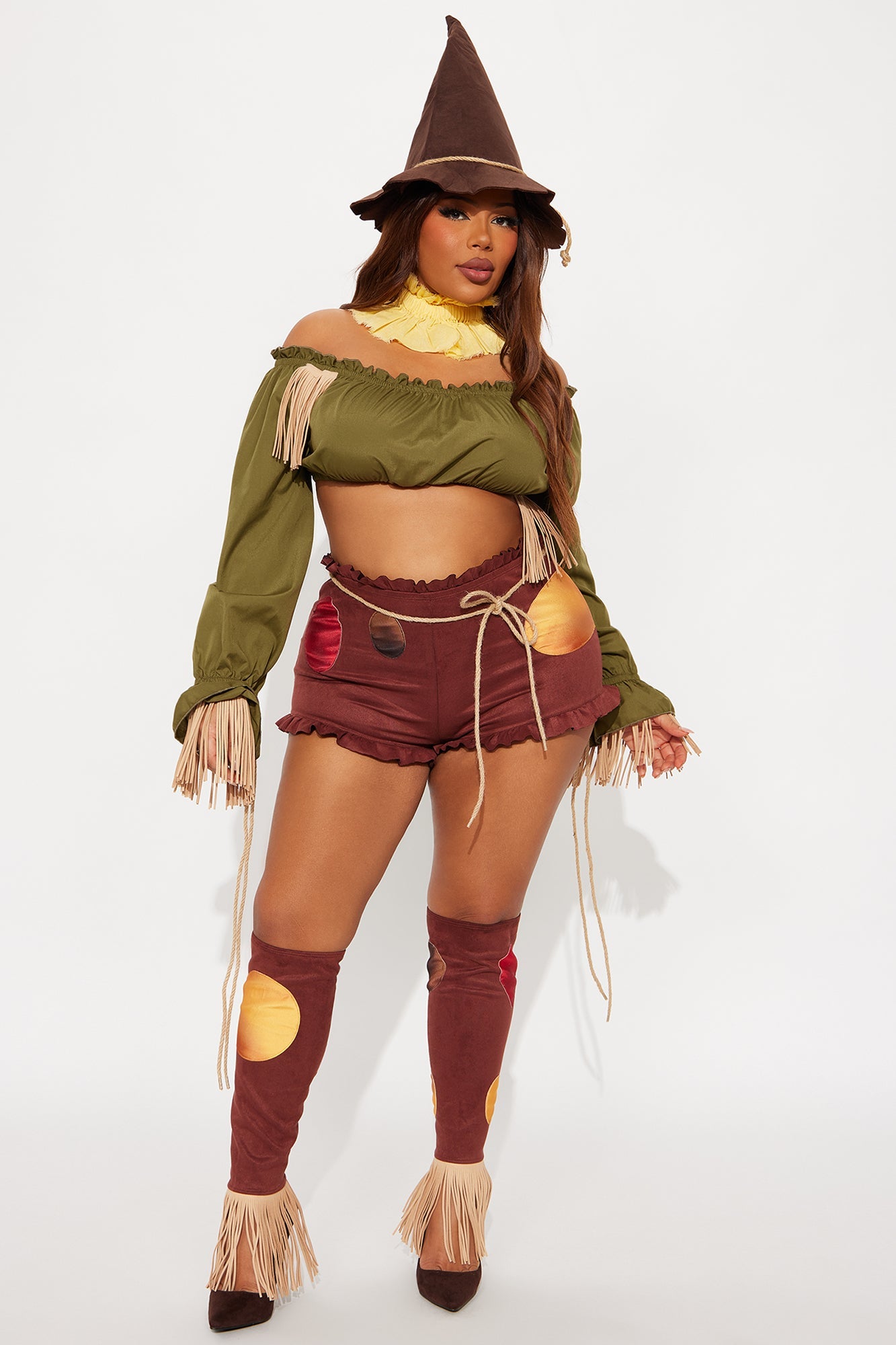Sinister Scarecrow Cutie 6 Piece Costume Set - Brown/combo