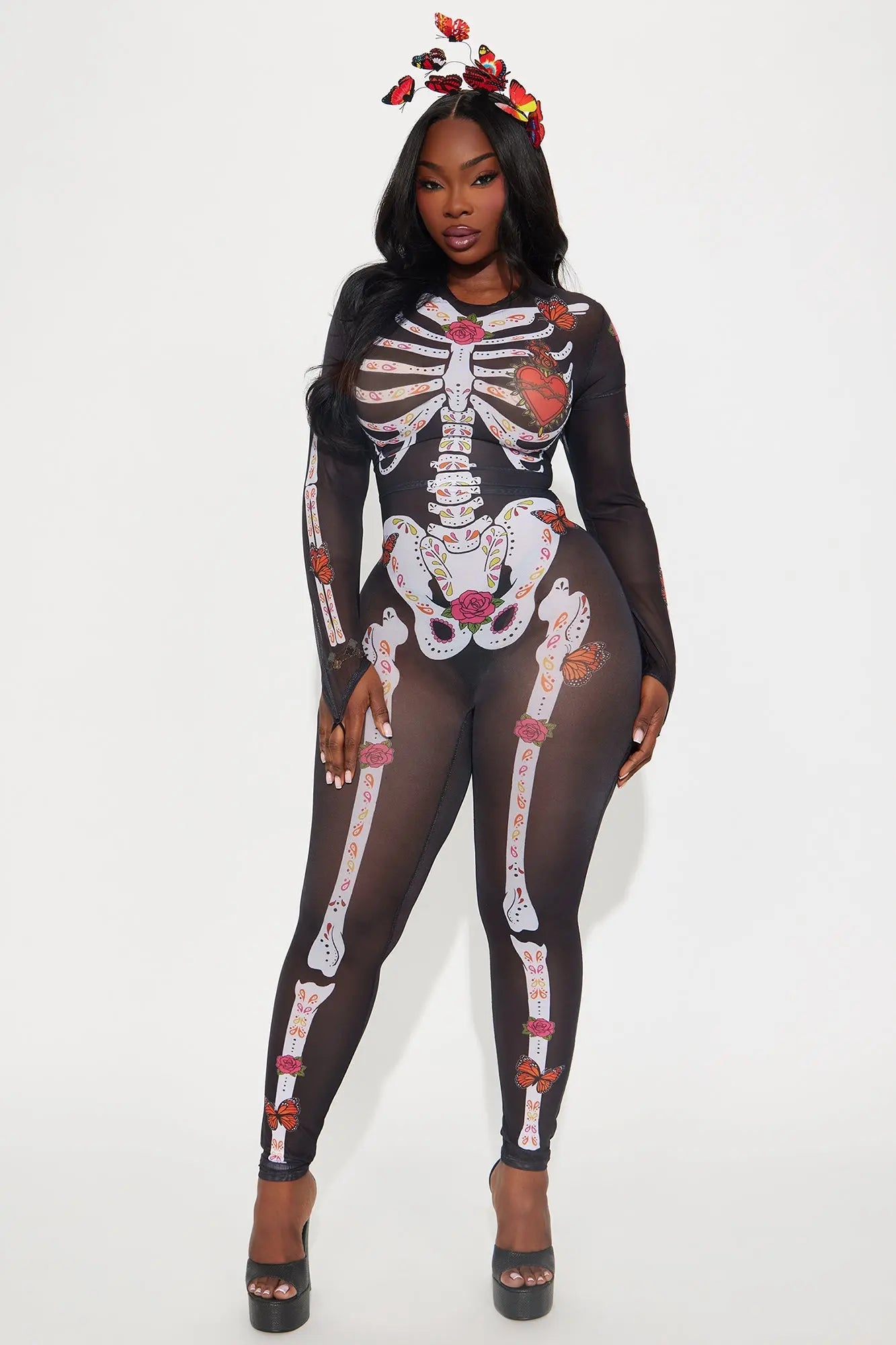 Dia De Los Muertos Sheer Jumpsuit - Black 