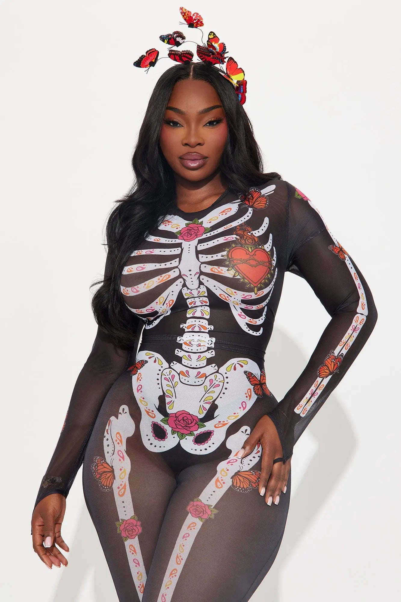 Dia De Los Muertos Sheer Jumpsuit - Black 