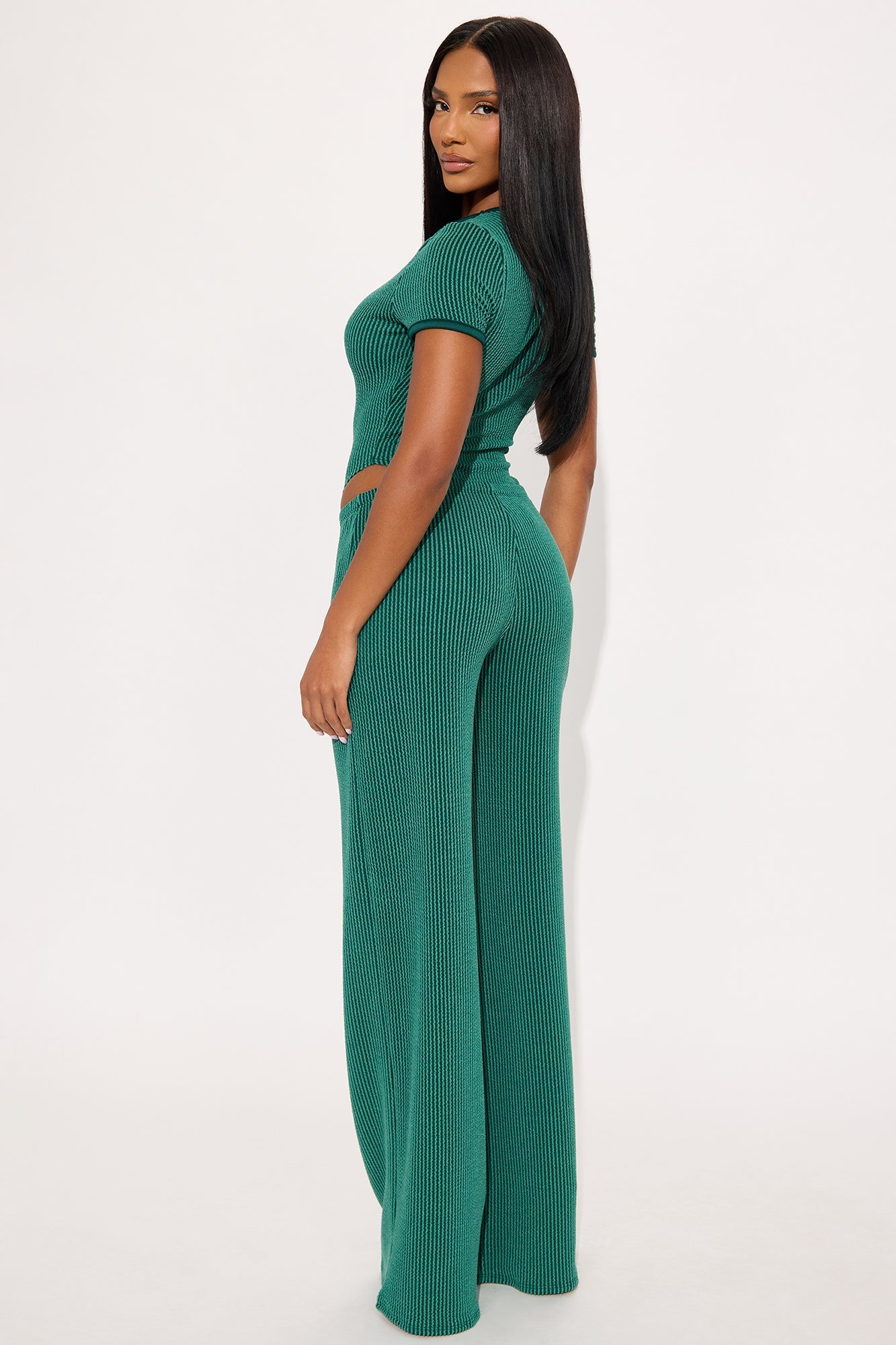 Paulette Short Sleeve Ribbed Bodysuit Pant Set - Green