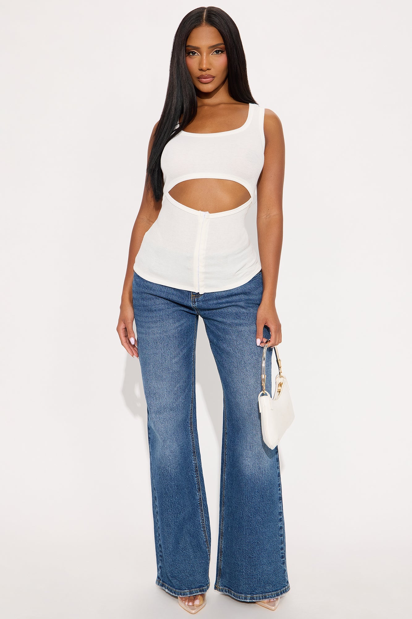 Liora Cut Out Ribbed Tank Top - Ivory