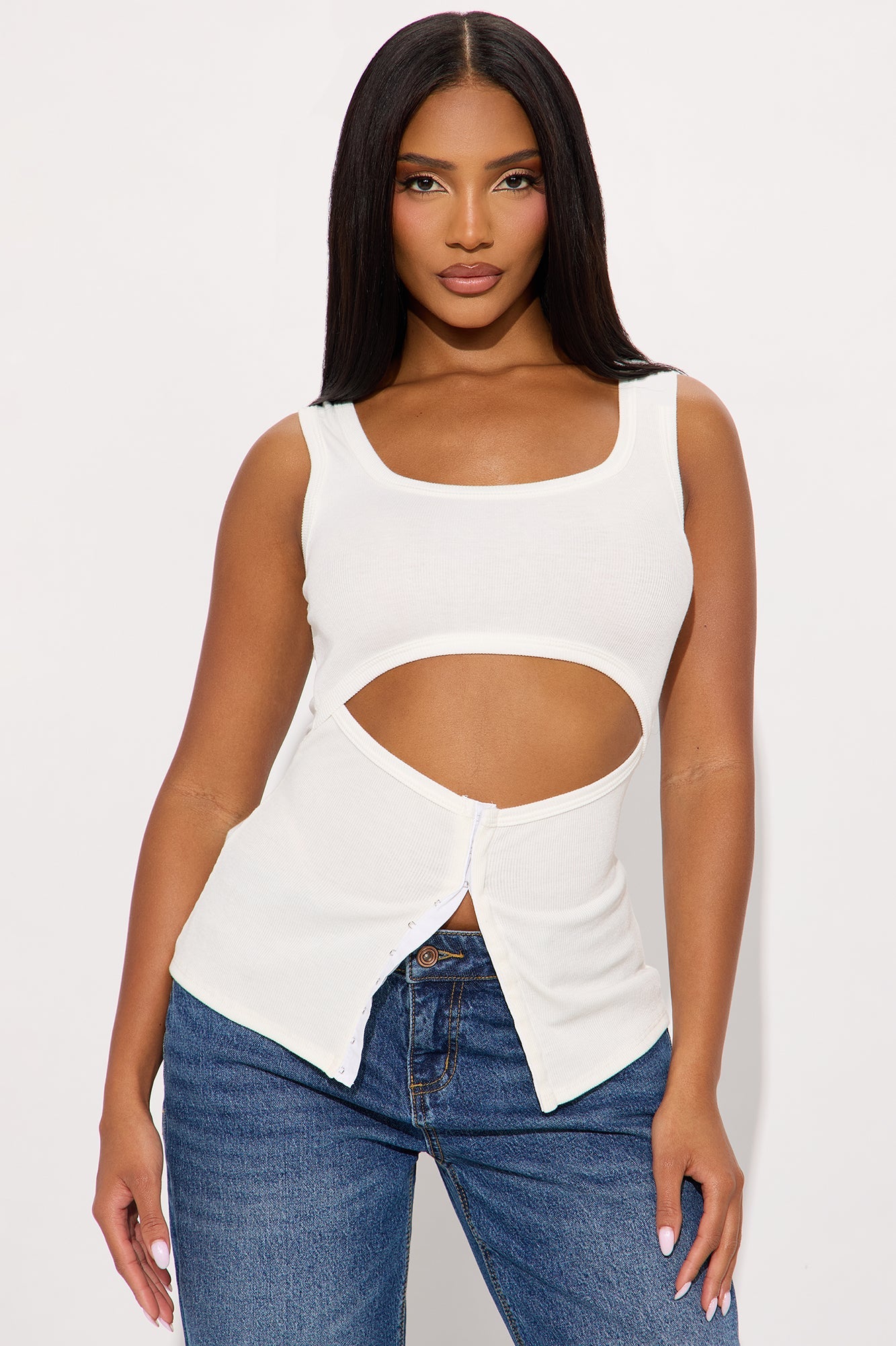 Liora Cut Out Ribbed Tank Top - Ivory