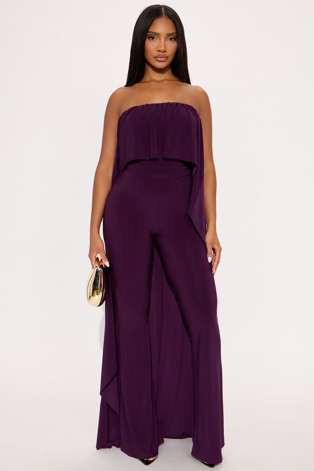 Alicia Strapless Flare Leg Pant Set - Plum