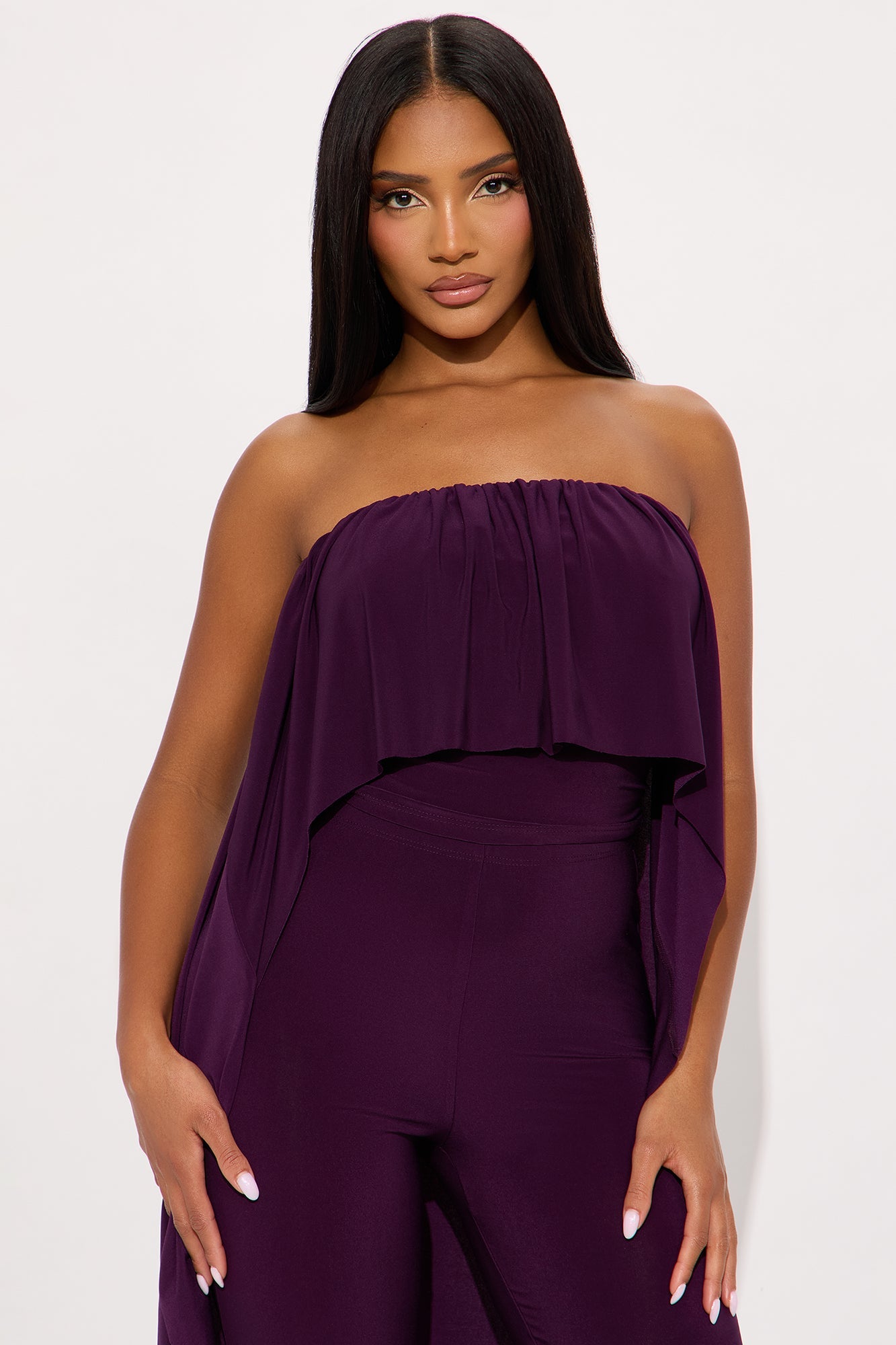 Alicia Strapless Flare Leg Pant Set - Plum
