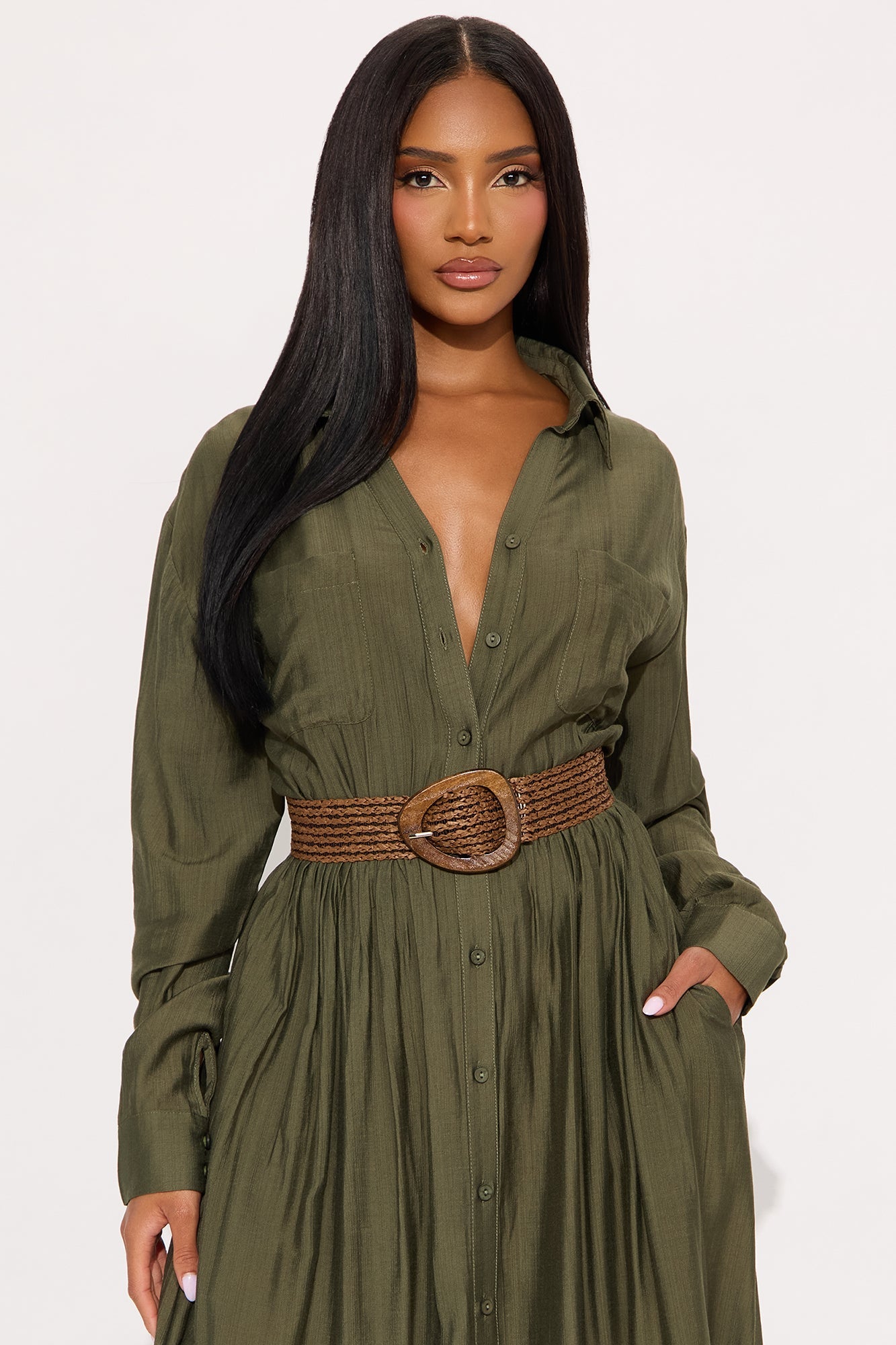 Alaya Linen Maxi Shirt Dress - Olive